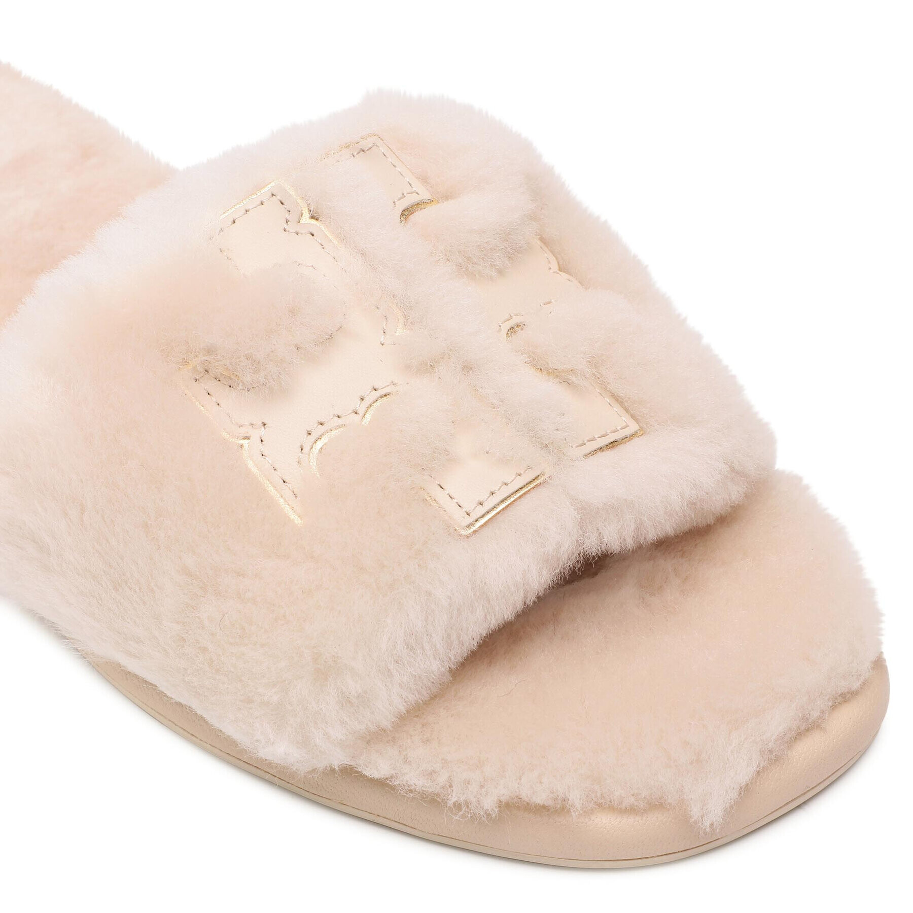 Tory Burch Чехли Double T Shearling 83484 Бежов - Pepit.bg