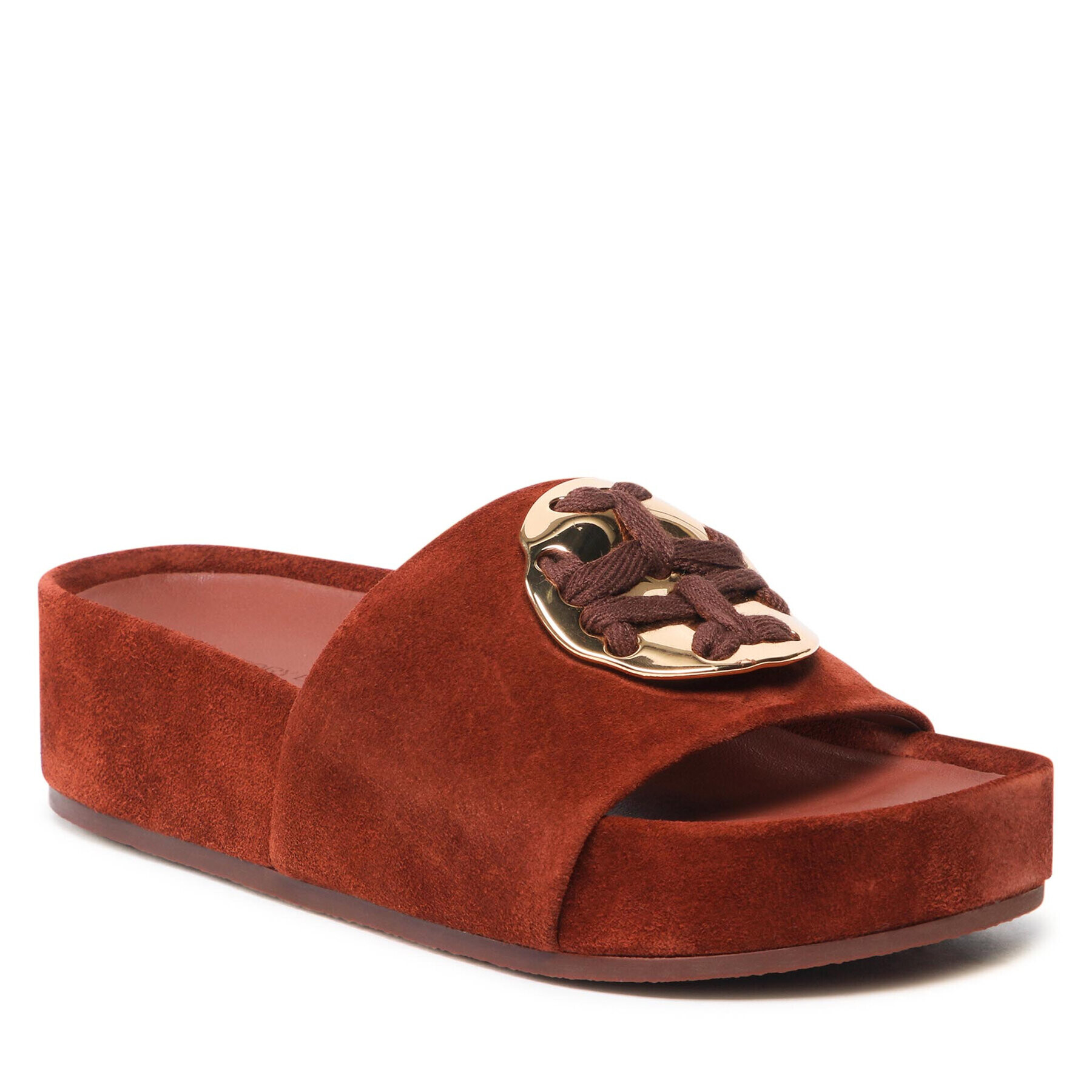 Tory Burch Чехли Patus Logo Sandal 136989 Кафяв - Pepit.bg