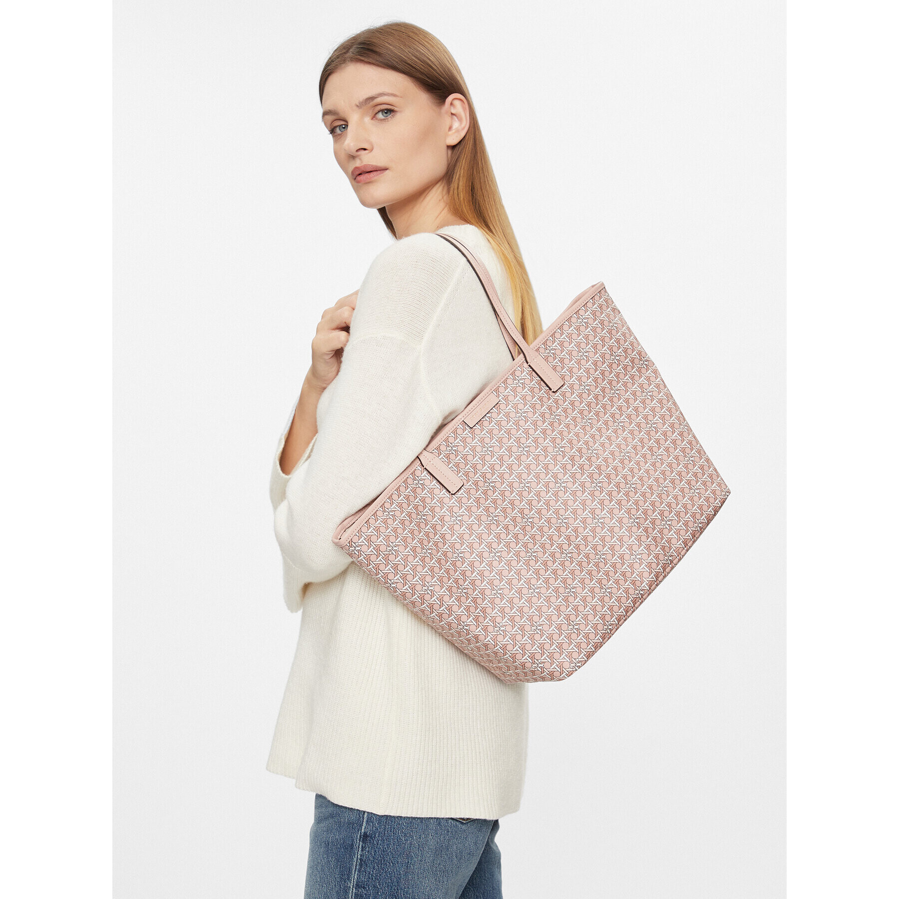 Tory Burch Дамска чанта Basketweave Tote 145634 Розов - Pepit.bg