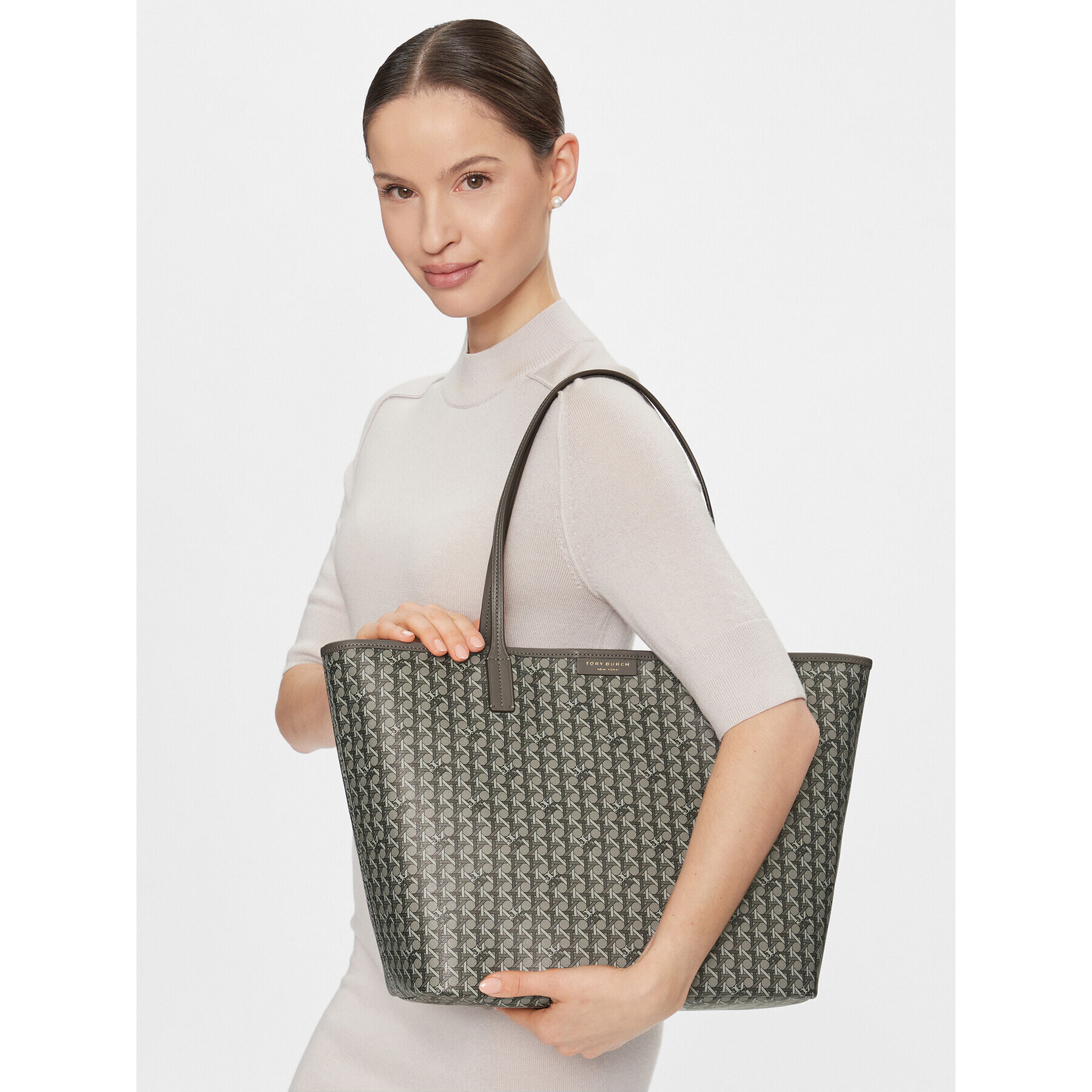 Tory Burch Дамска чанта Basketweave Tote 145634 Сив - Pepit.bg