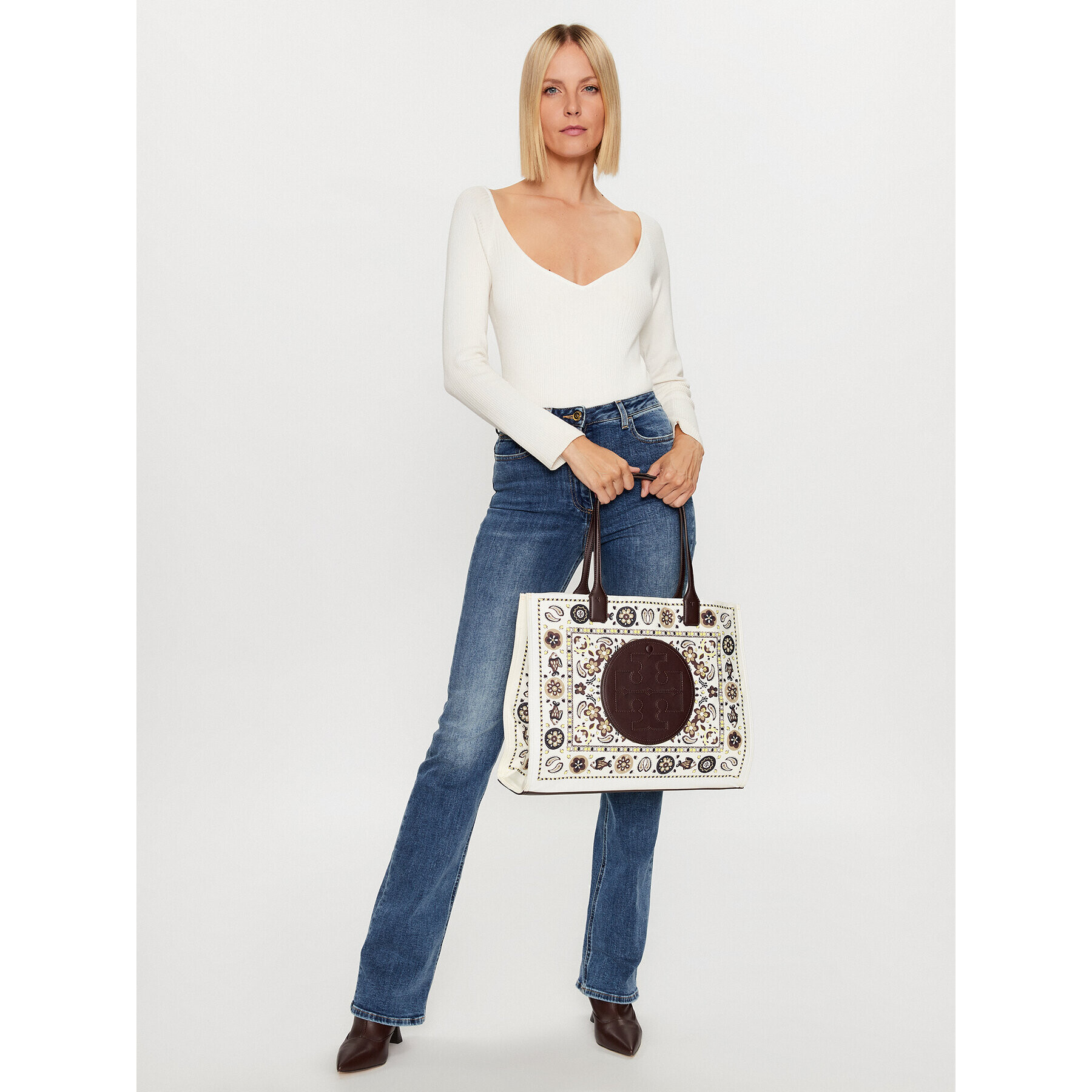Tory Burch Дамска чанта Ella Printed Tote 146967 Екрю - Pepit.bg