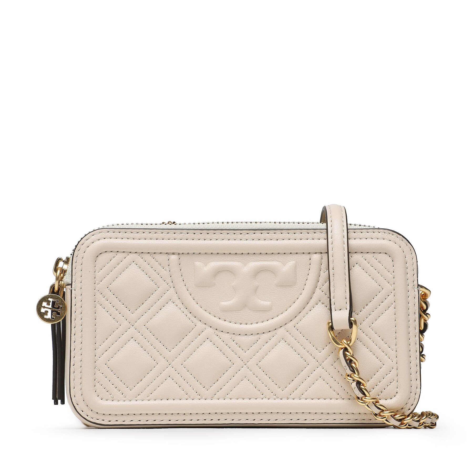 Tory Burch Дамска чанта Fleming Double-Zip Mini Bag 79403 Бежов - Pepit.bg