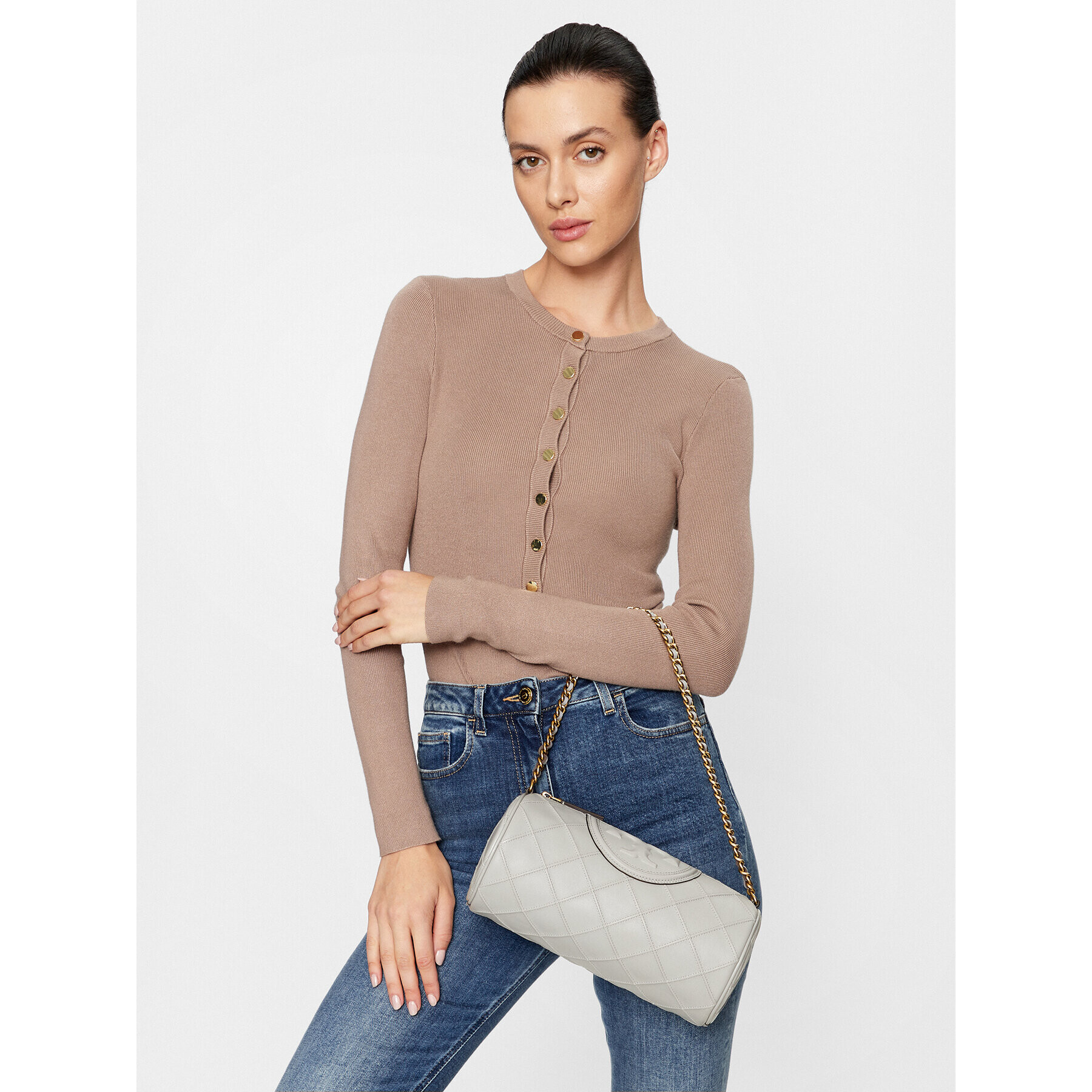 Tory Burch Дамска чанта Fleming Soft Barrel 150358 Сив - Pepit.bg