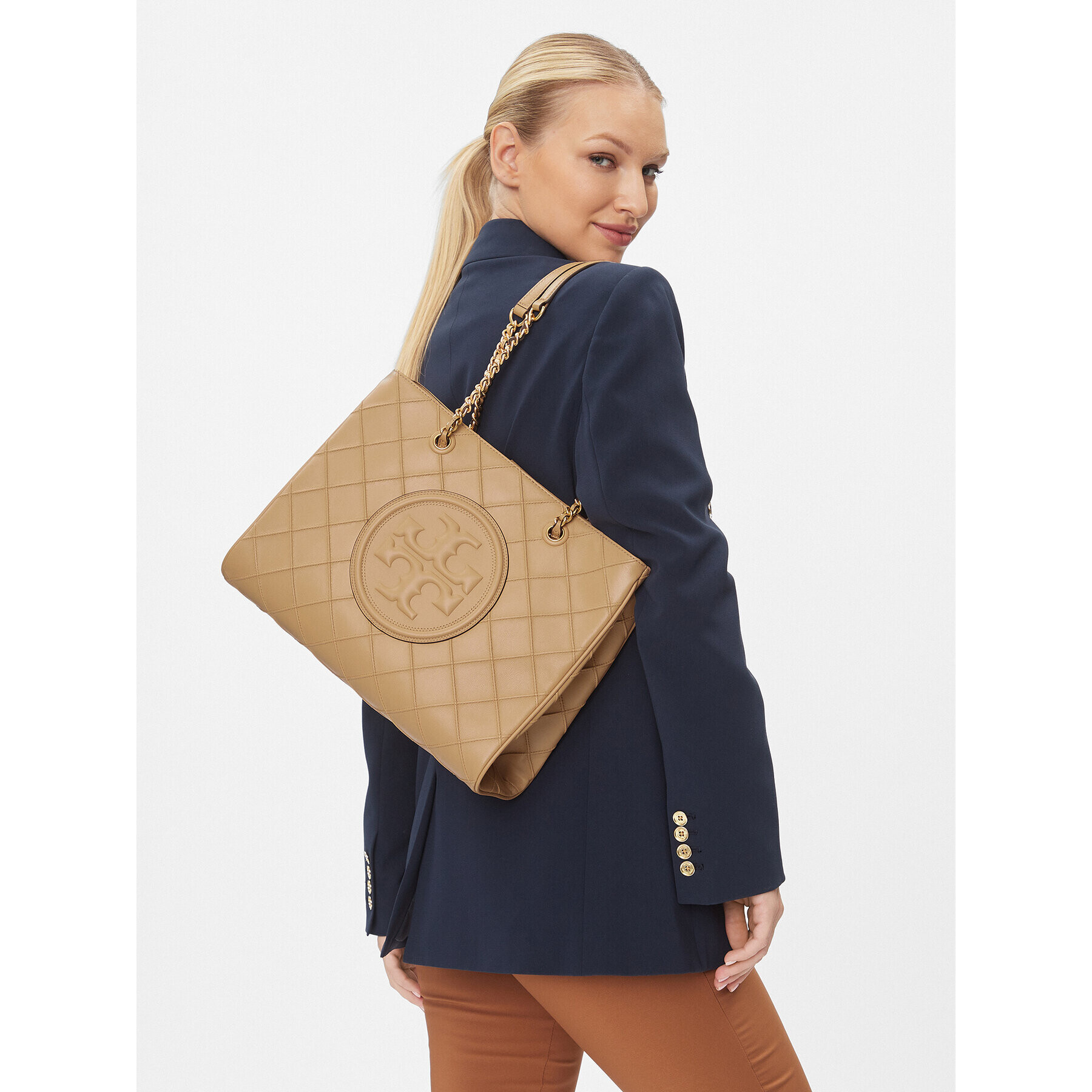 Tory Burch Дамска чанта Fleming Soft Chain Tote 152337 Бежов - Pepit.bg