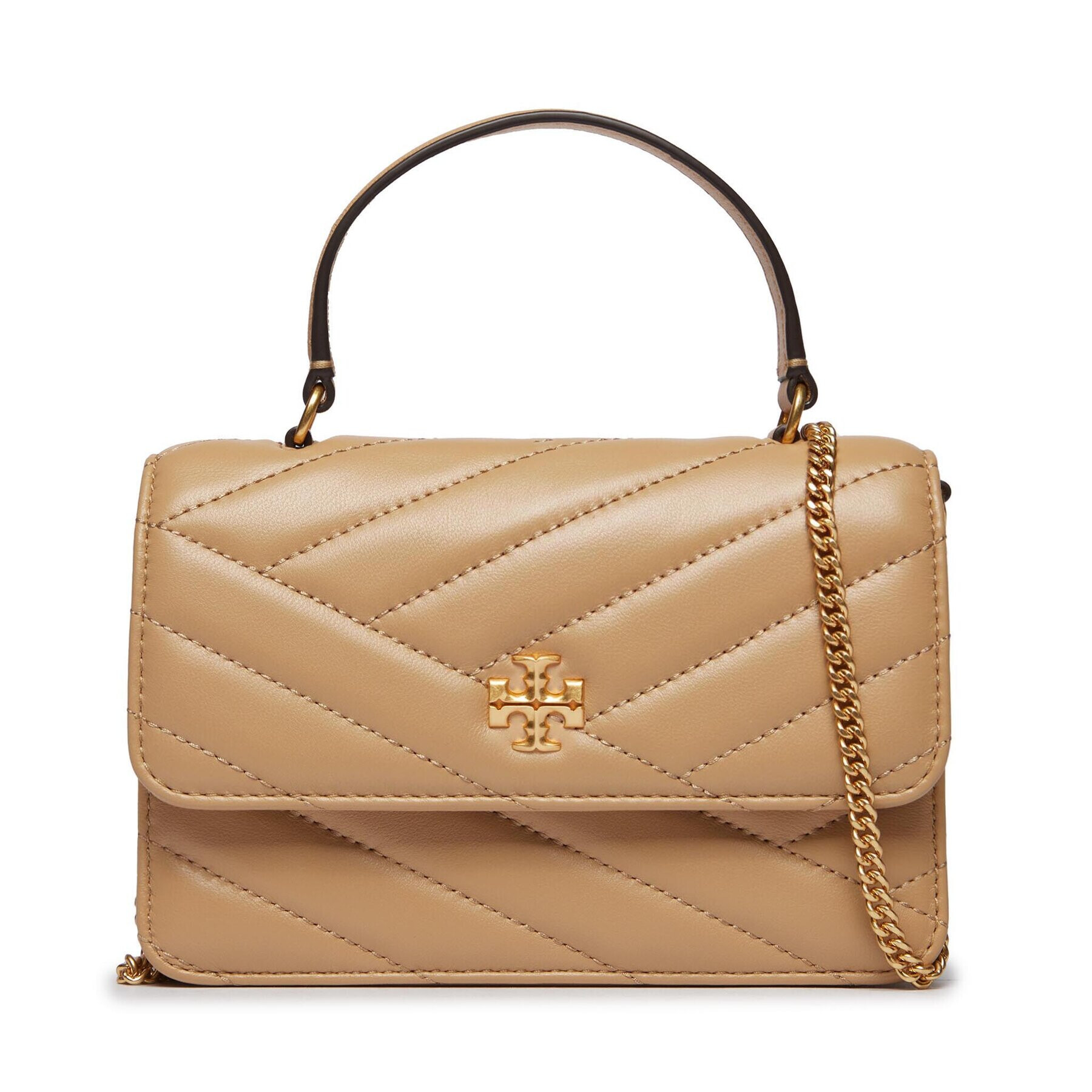 Tory Burch Дамска чанта Kira Chevron Mini Top Handle Chain Wallet 152356 Бежов - Pepit.bg