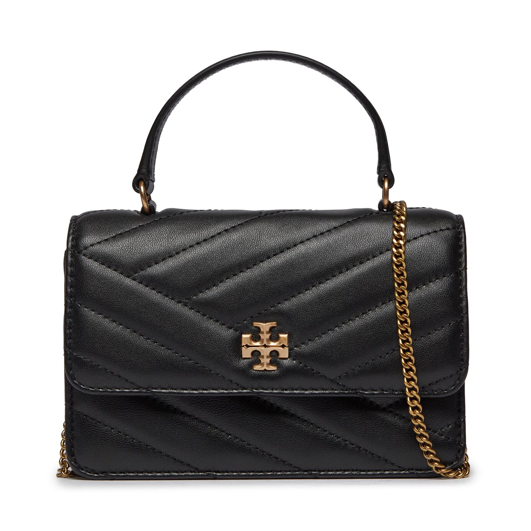 Tory Burch Дамска чанта Kira Chevron Mini Top Handle Chain Wallet 152356 Черен - Pepit.bg