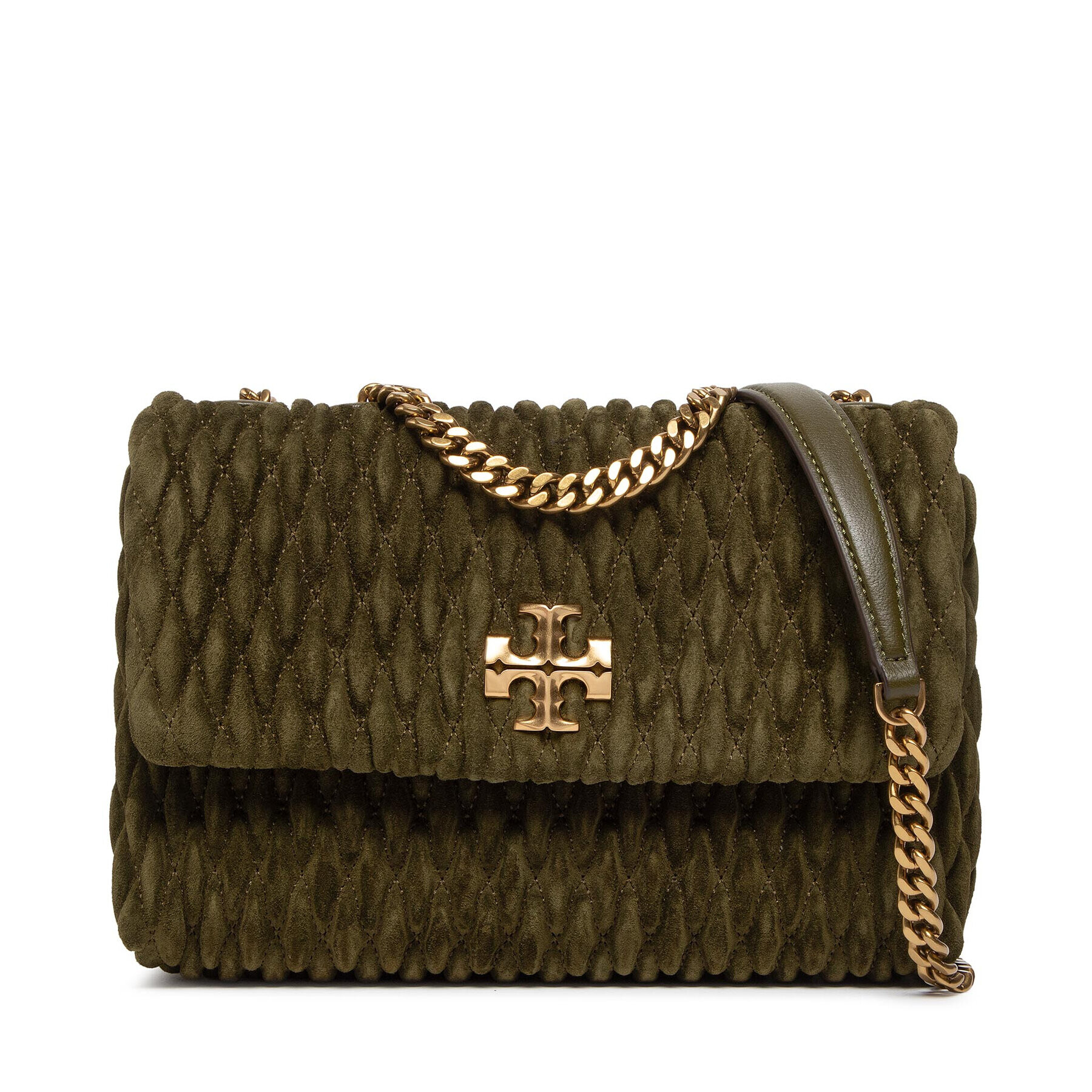 Tory Burch Дамска чанта Kira Suede Ruched Small Convertible Shoulder Bag 139632 Каки - Pepit.bg