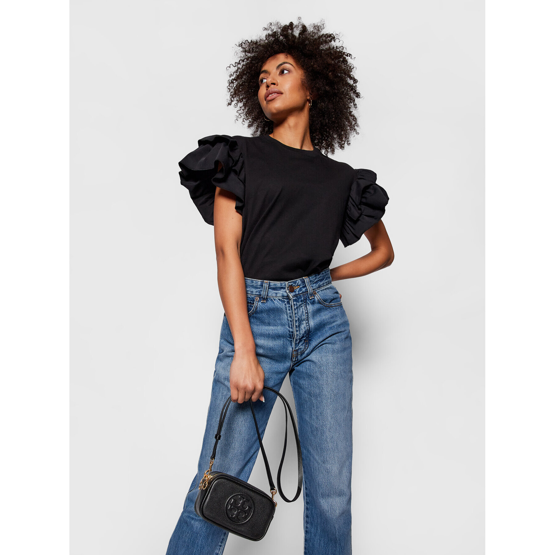 Tory Burch Дамска чанта Perry Bombe Mini Bag 55691 Черен - Pepit.bg