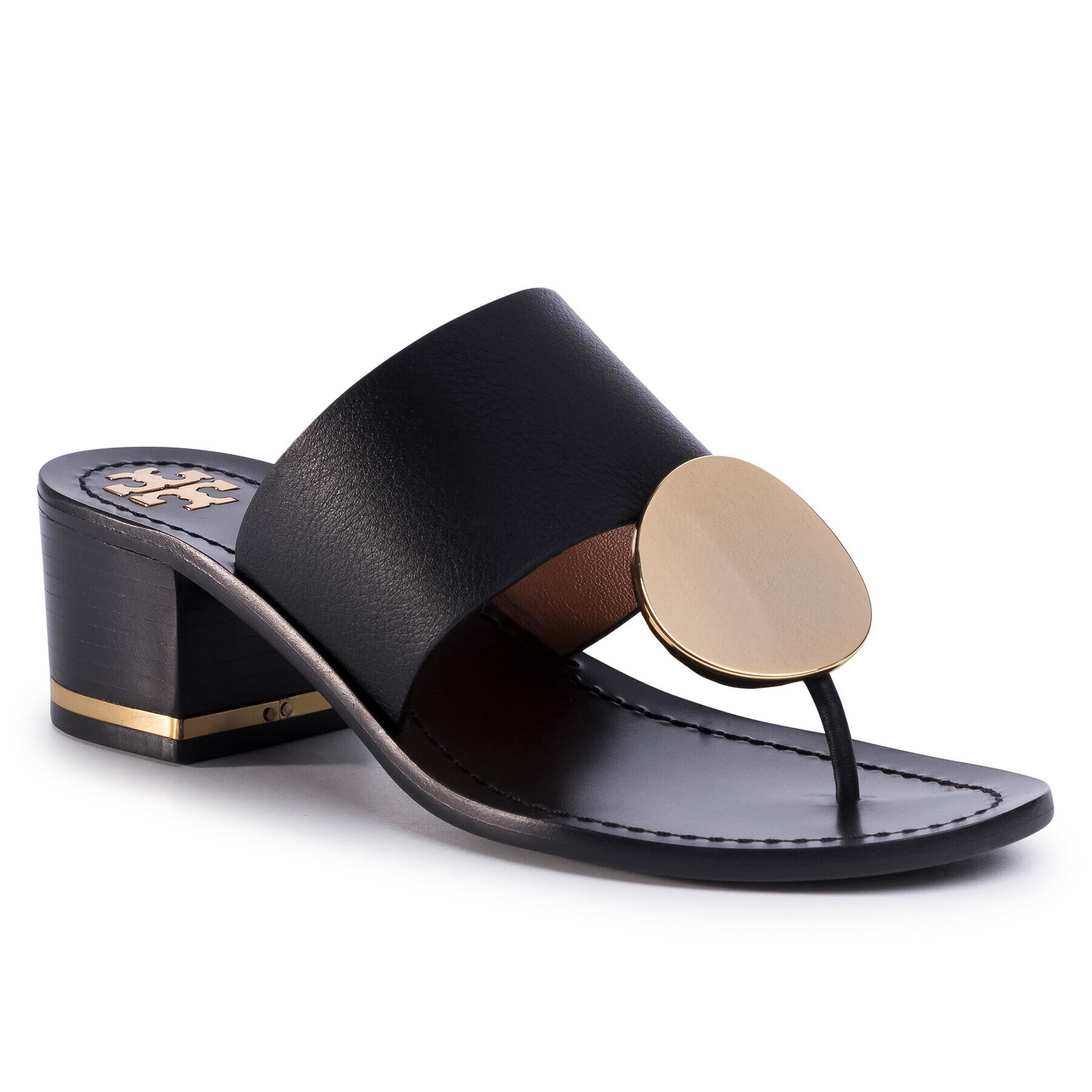 Tory Burch Джапанки Patos Disk 45mm Sandal Calf Leather 63575 Черен - Pepit.bg