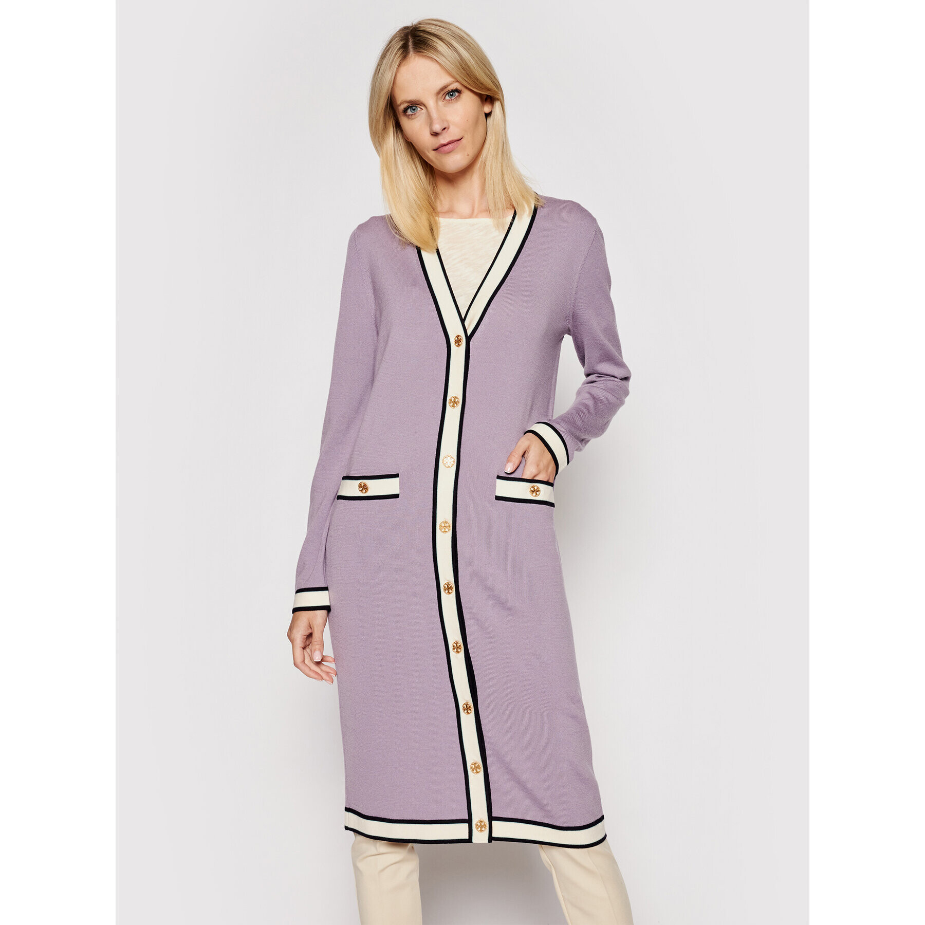 Tory Burch Кардиган Longline Madeline 84537 Виолетов Regular Fit - Pepit.bg