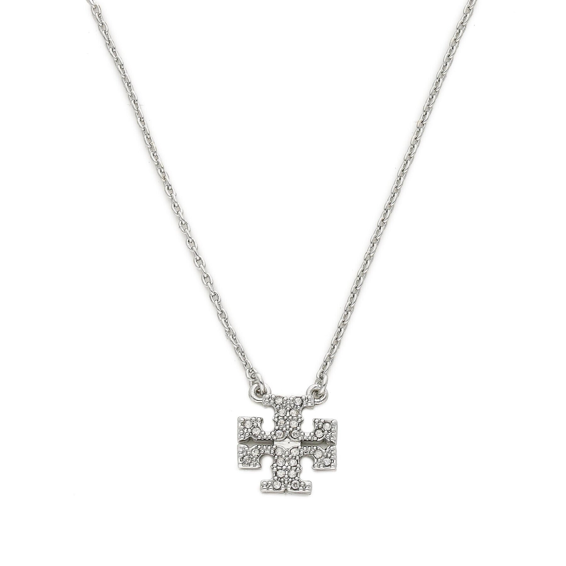 Tory Burch Комплект колие и обеци Kira Pave Pendant And Stud Earring Set 145510 Сребрист - Pepit.bg