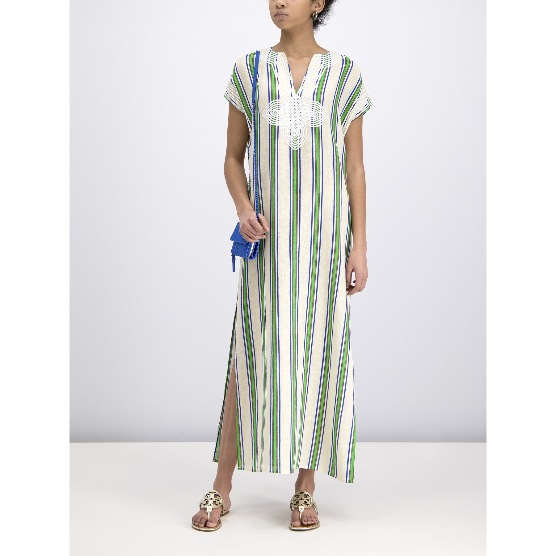 Tory Burch Лятна рокля Striped Caftan 57114 Зелен Regular Fit - Pepit.bg