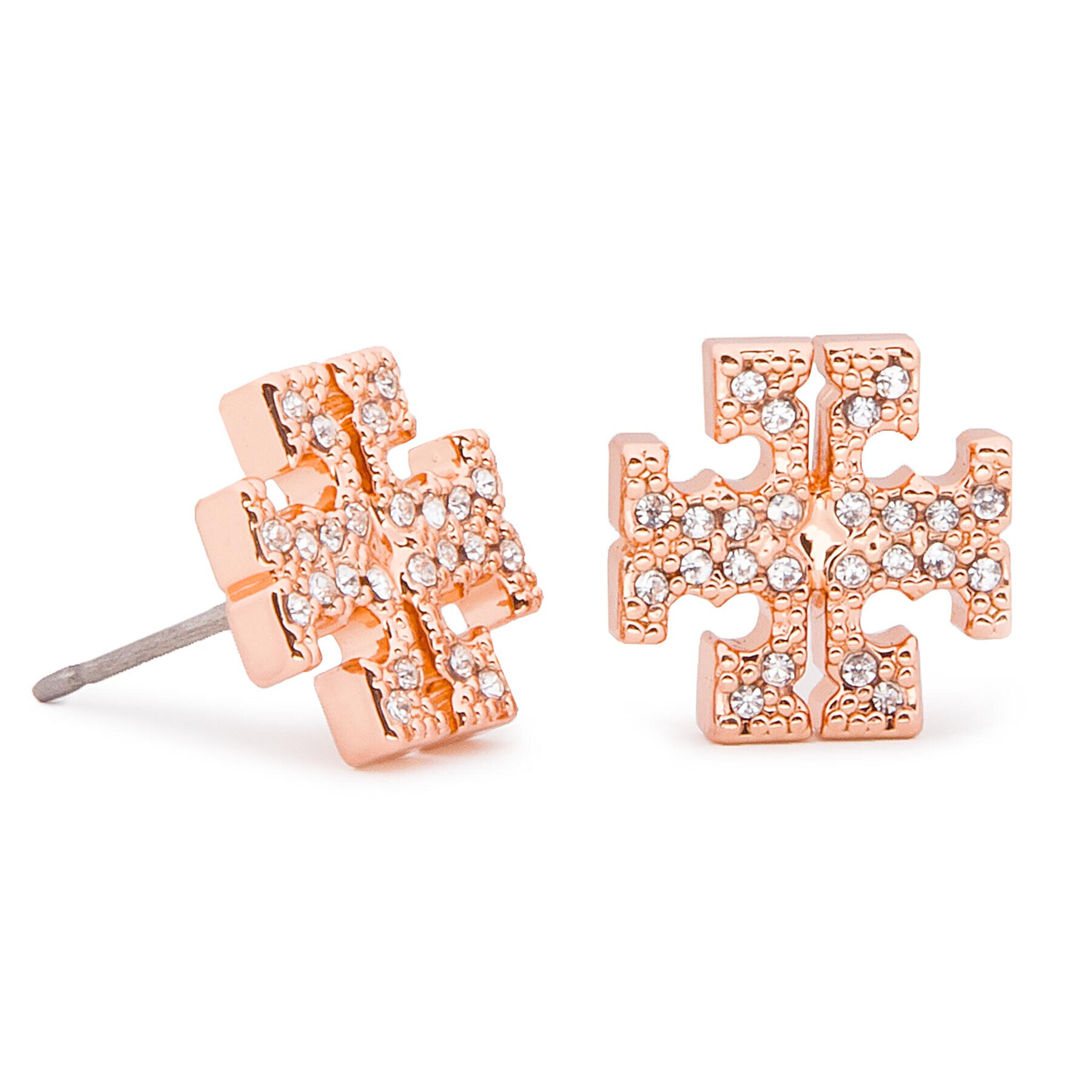 Tory Burch Обици Crystal Logo Stud Earring 53423 Розов - Pepit.bg
