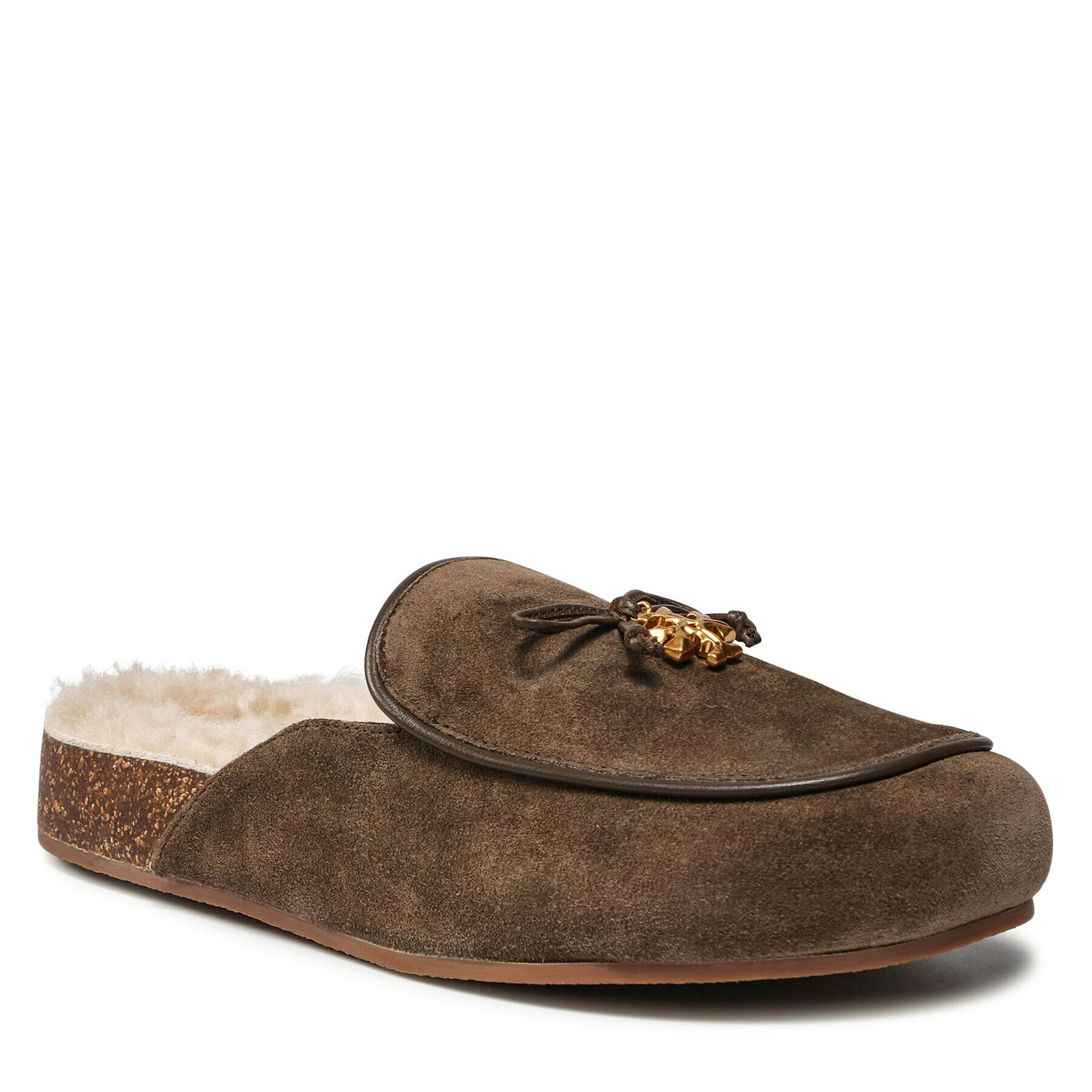 Tory Burch Пантофи Tory Charm Shearling Mule 86589 Зелен - Pepit.bg