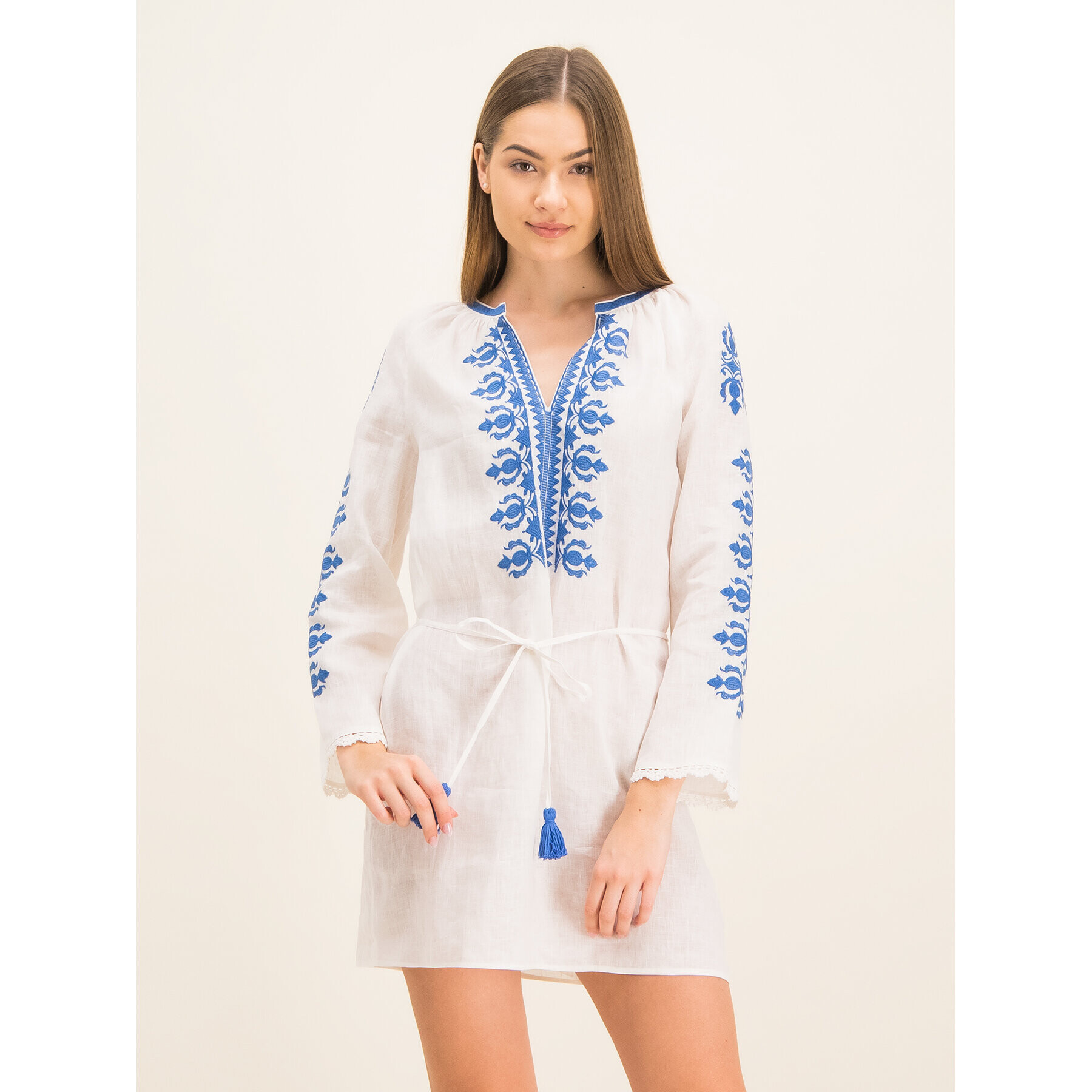 Tory Burch Плажна рокля Embroidered Linen Dress 54804 Бял Regular Fit - Pepit.bg