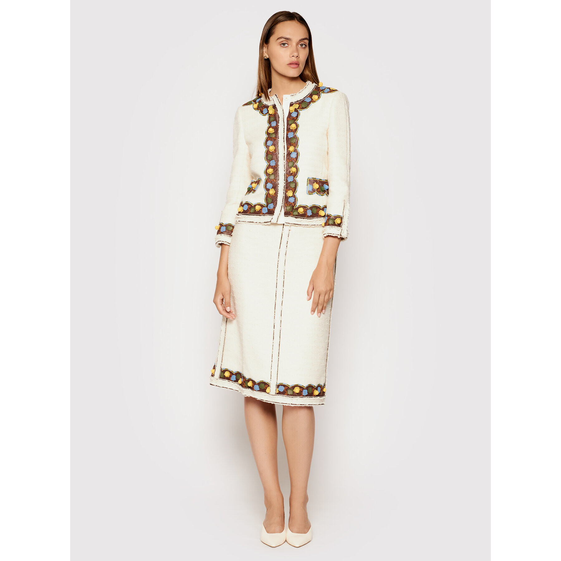 Tory Burch Пола тип трапец Tweed 83582 Бежов Regular Fit - Pepit.bg