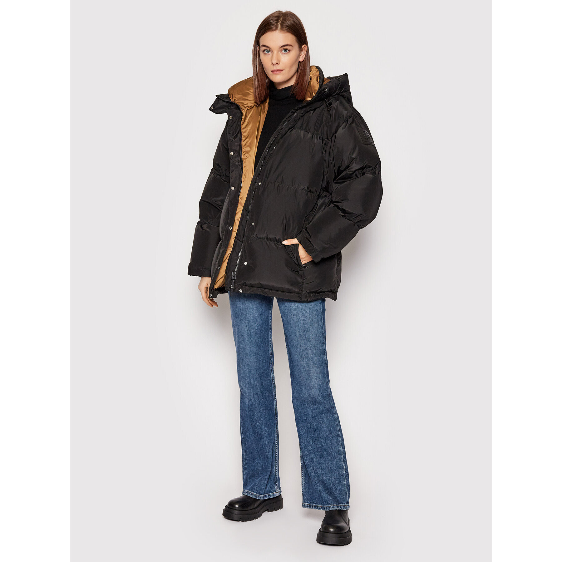 Tory Burch Пухено яке Hooded Down 83635 Черен Oversize - Pepit.bg