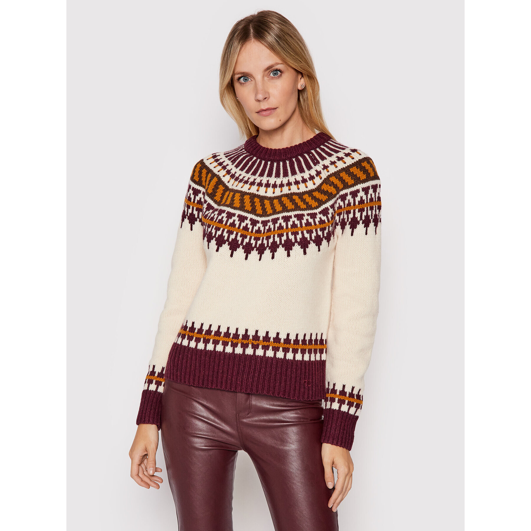 Tory Burch Пуловер Fair Isle 84420 Бежов Regular Fit - Pepit.bg