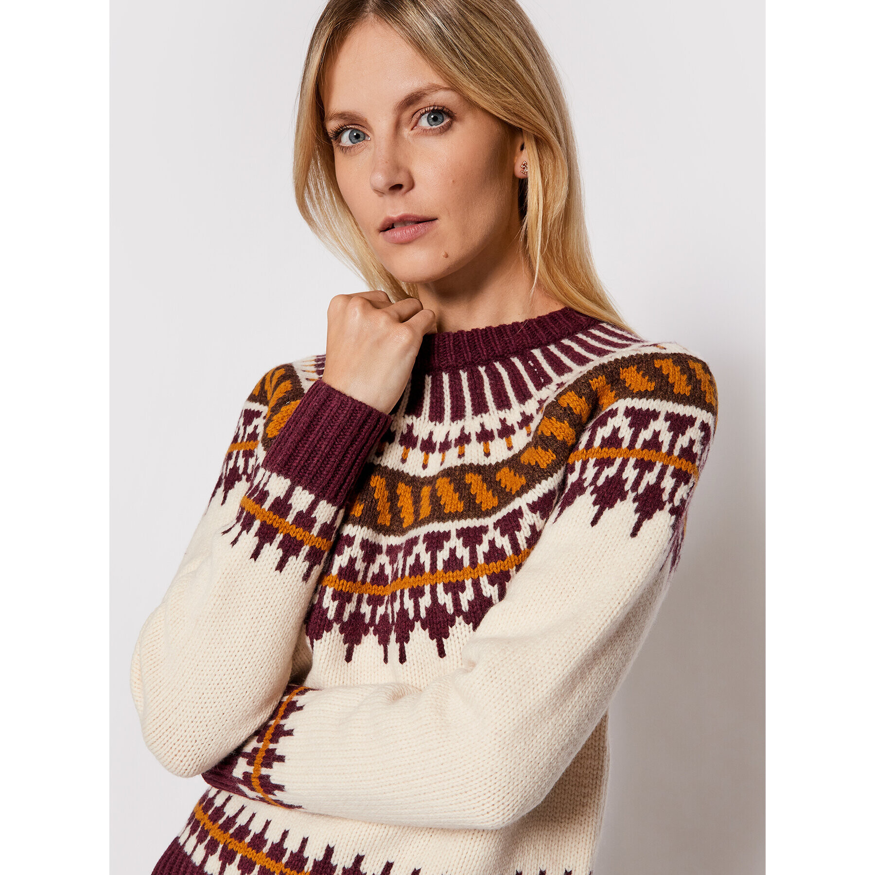 Tory Burch Пуловер Fair Isle 84420 Бежов Regular Fit - Pepit.bg