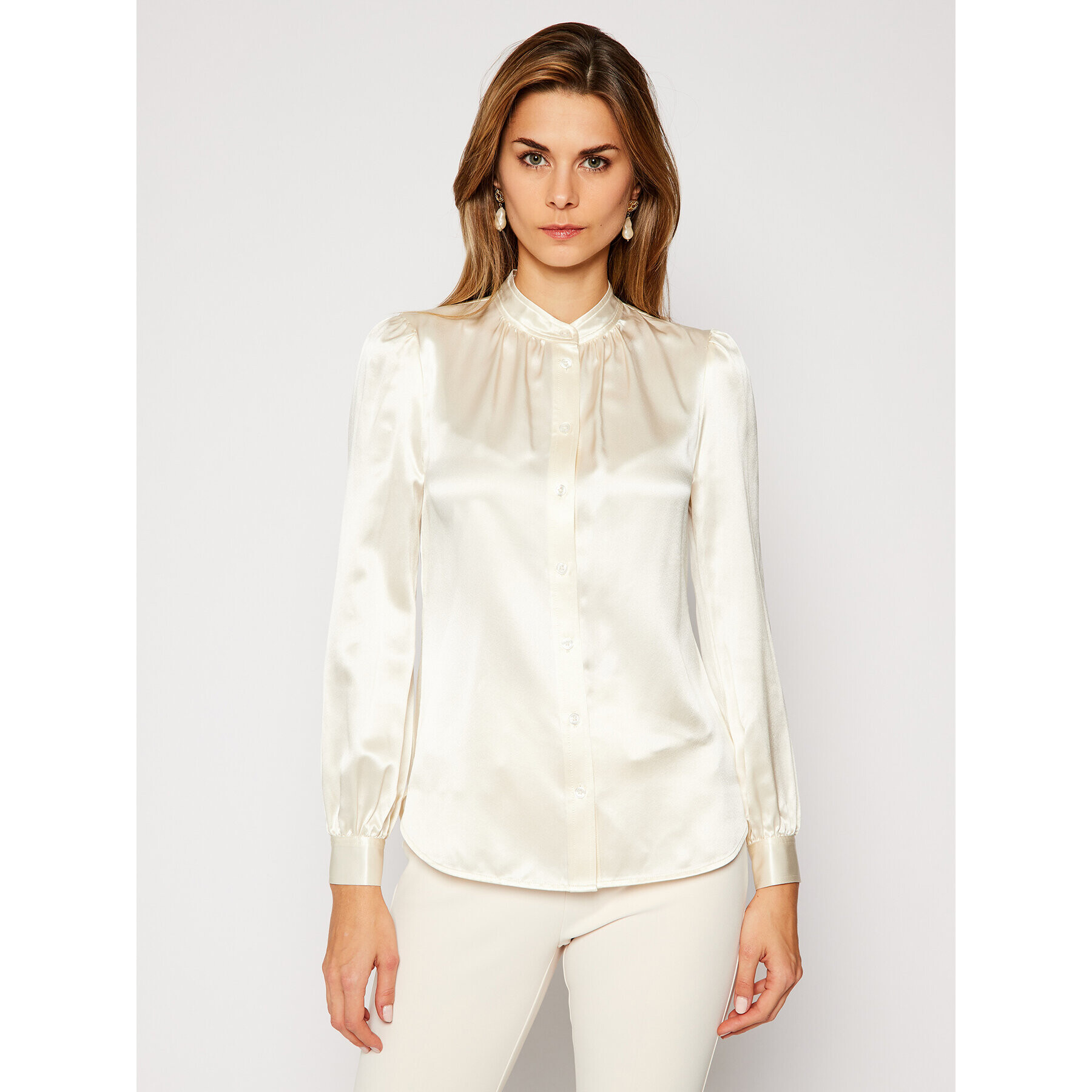 Tory Burch Риза Satin Bow Blouse 81007 Бежов Regular Fit - Pepit.bg