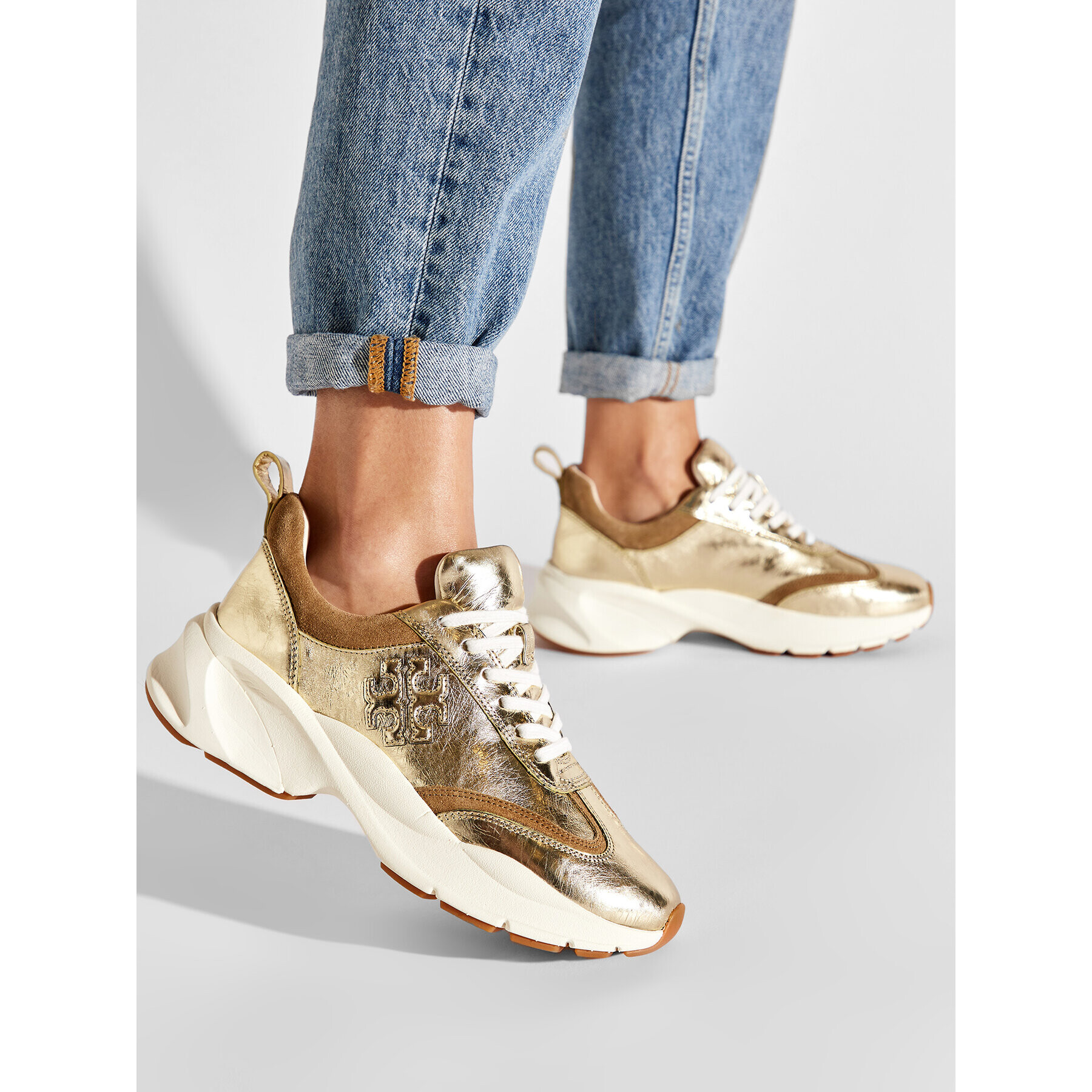Tory Burch Сникърси Good Luck Trainer 13526 Златист - Pepit.bg