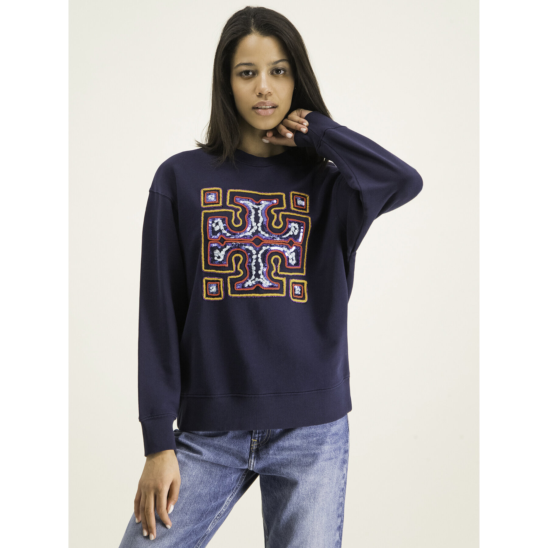 Tory Burch Суитшърт Embroidered Logo 61292 Тъмносин Regular Fit - Pepit.bg