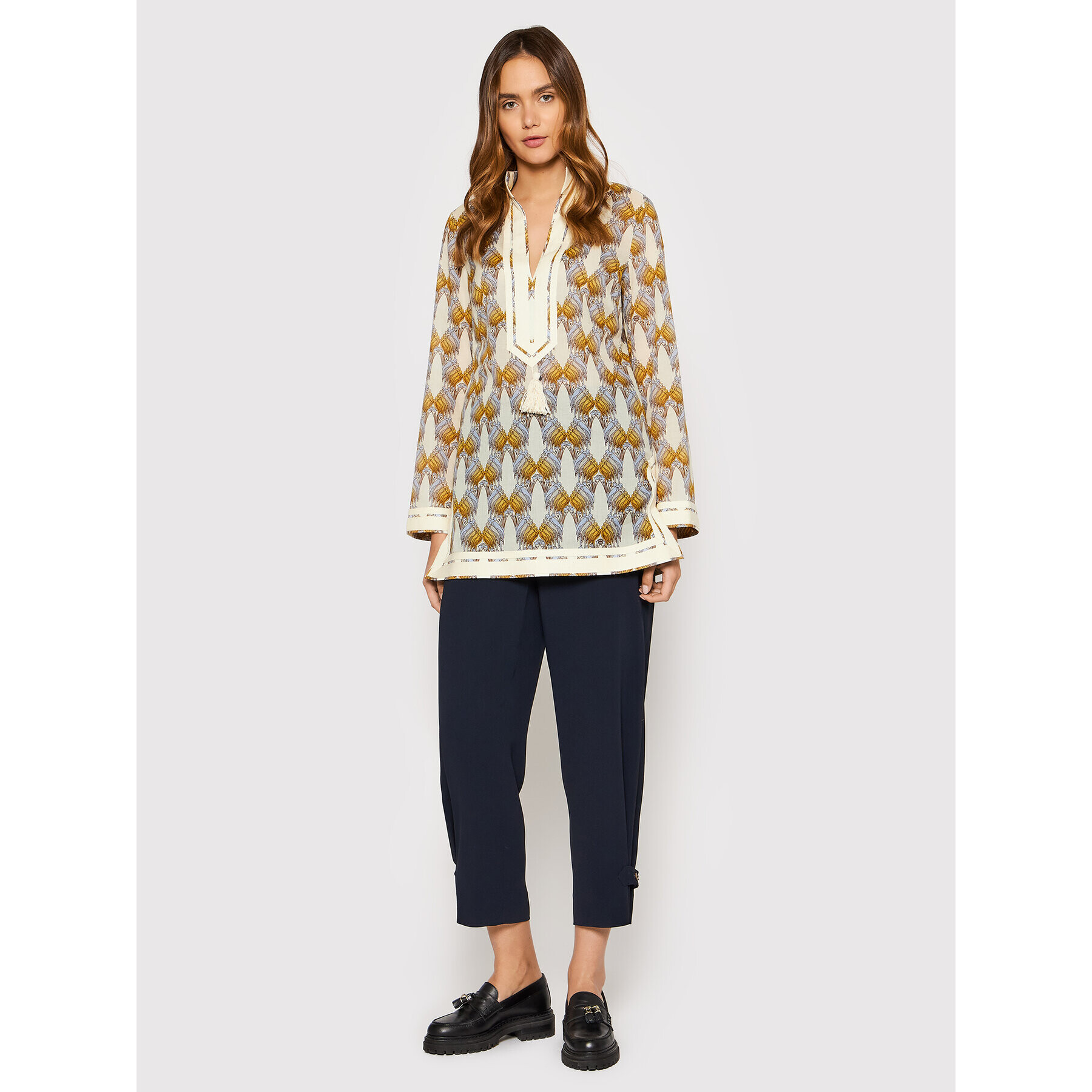 Tory Burch Текстилни панталони Crepe 85934 Тъмносин Relaxed Fit - Pepit.bg