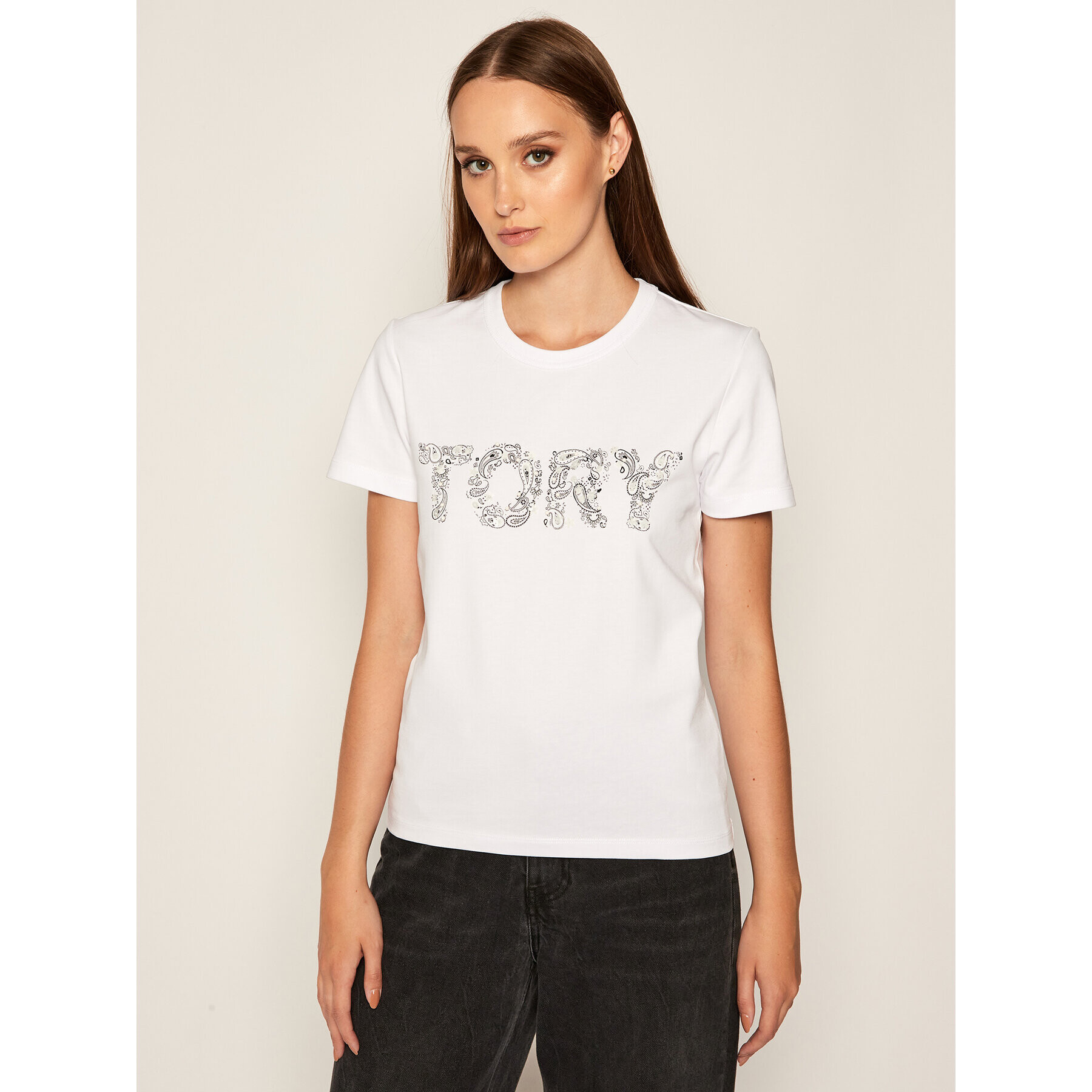Tory Burch Тишърт Paisley Embellished 73626 Бял Regular Fit - Pepit.bg