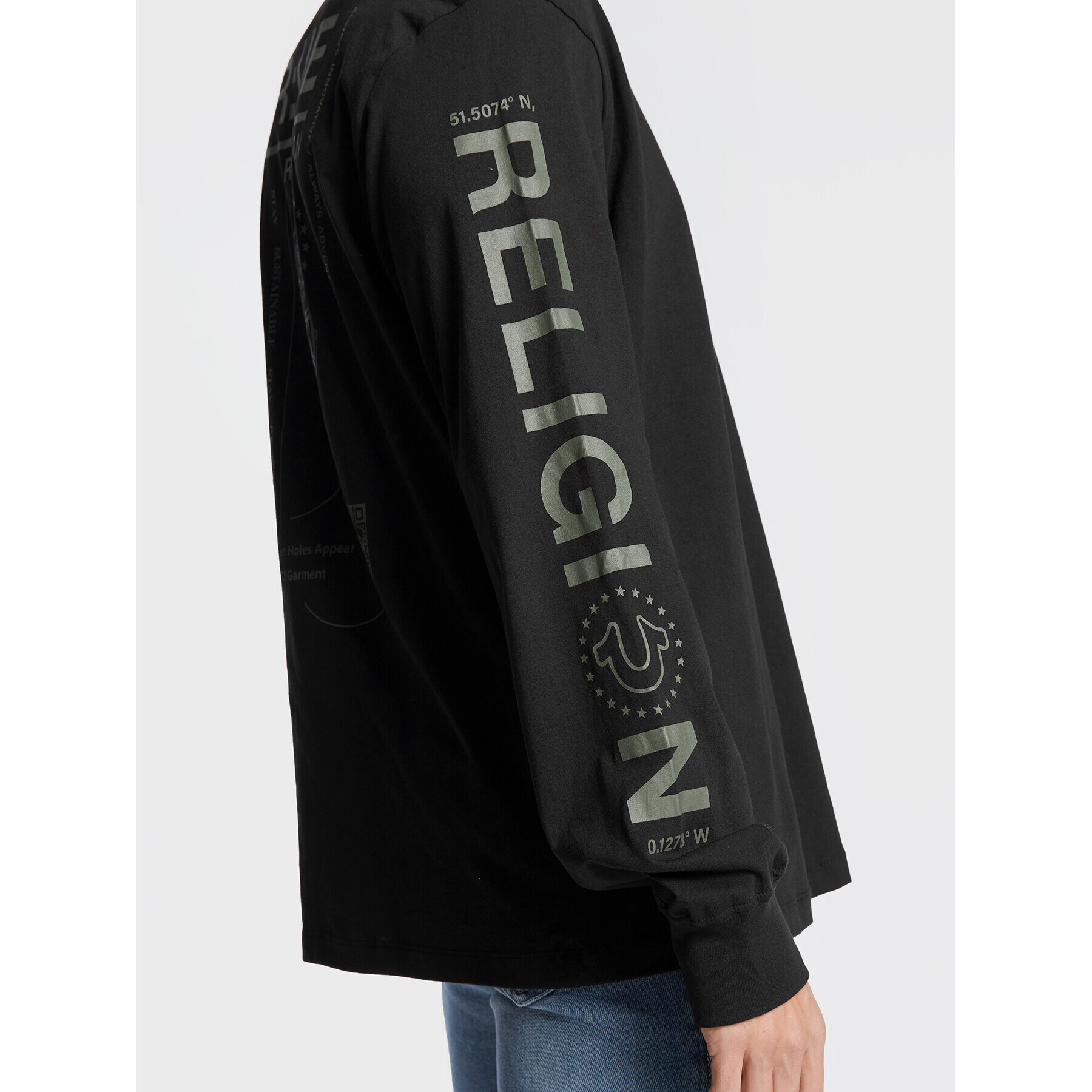 True Religion Тениска с дълъг ръкав 106300 Черен Regular Fit - Pepit.bg