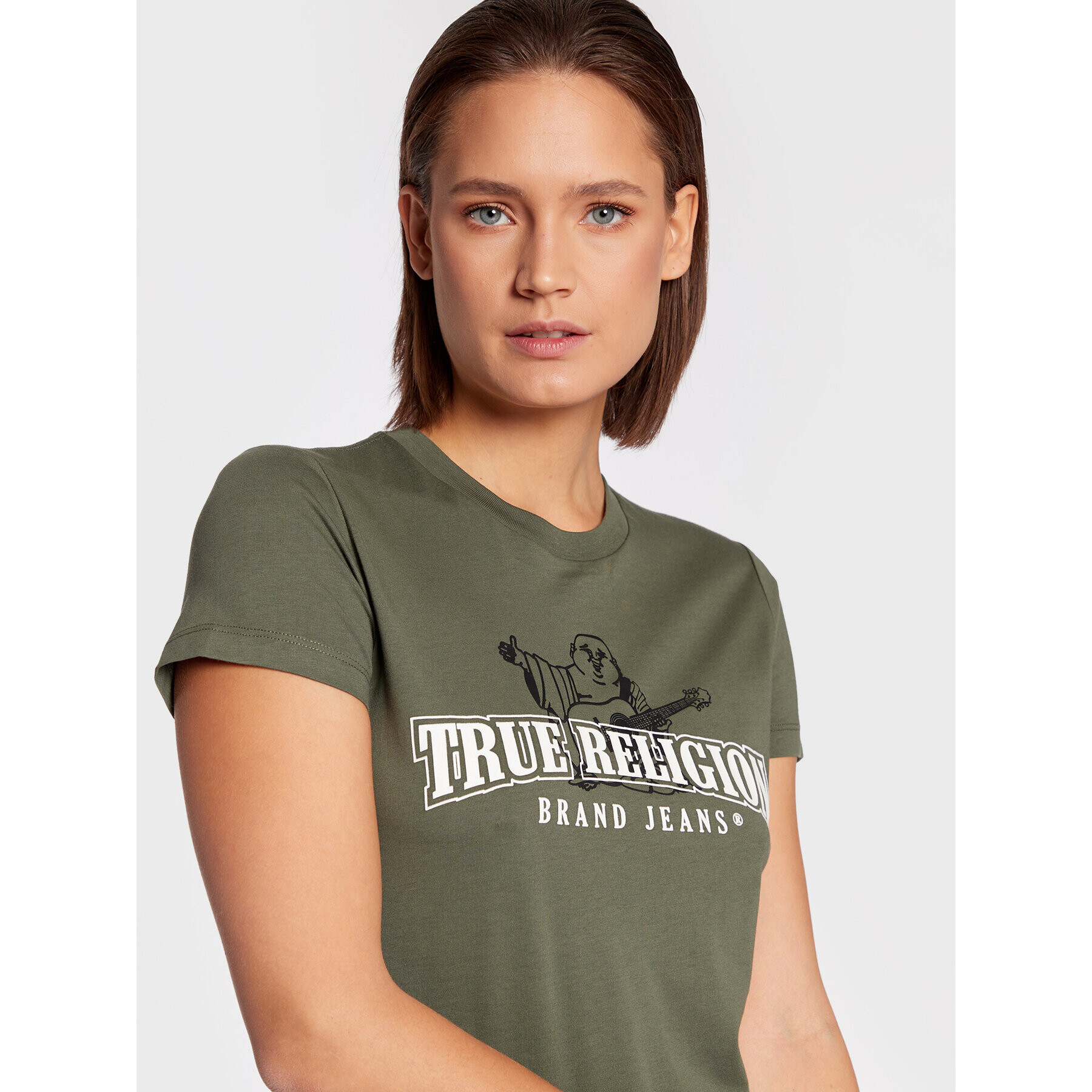 True Religion Тишърт Buddha Stencil 205636 Зелен Slim Fit - Pepit.bg