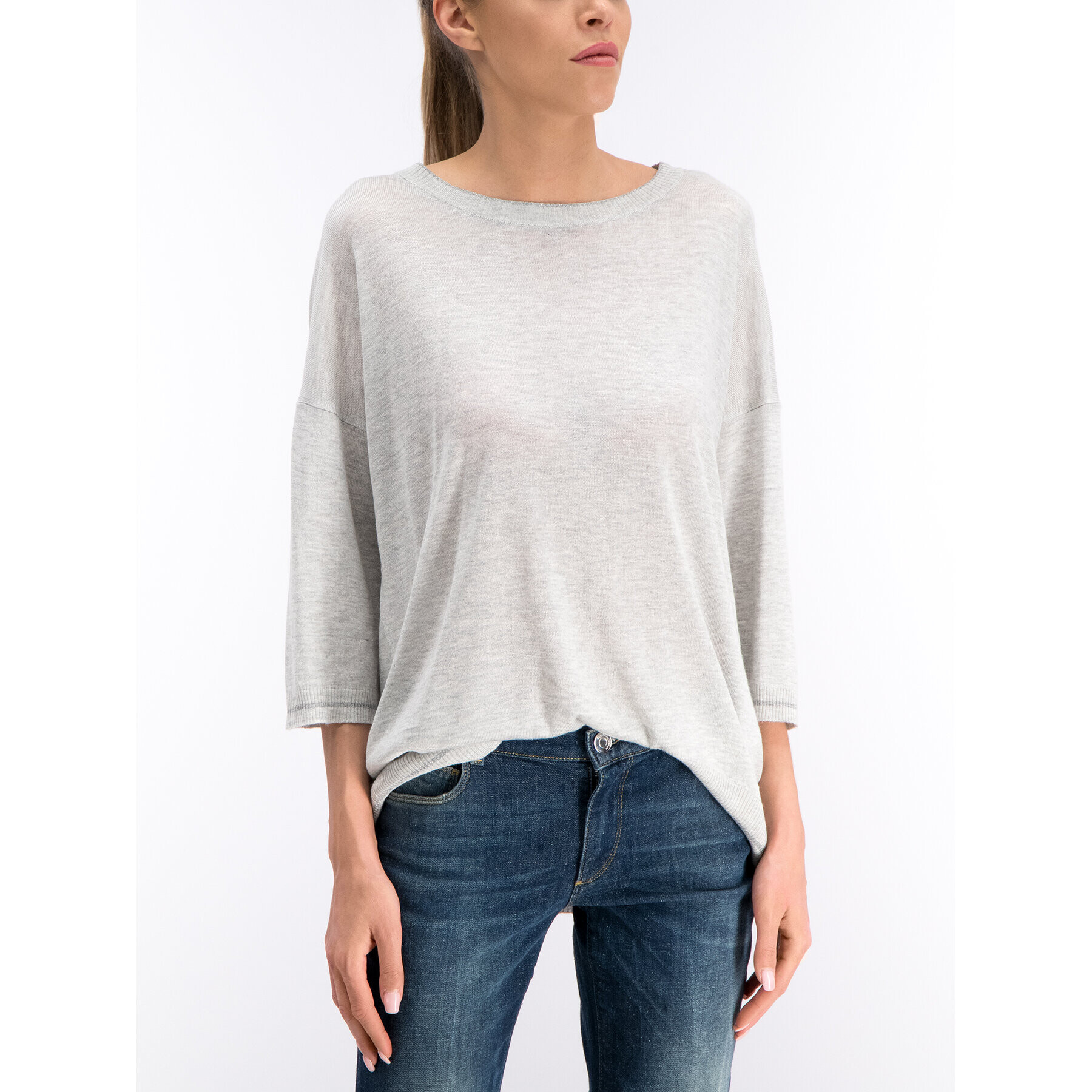 Trussardi Блуза Round Neck Over Viscose Wool Blend O 56M00187 Сив Oversize - Pepit.bg