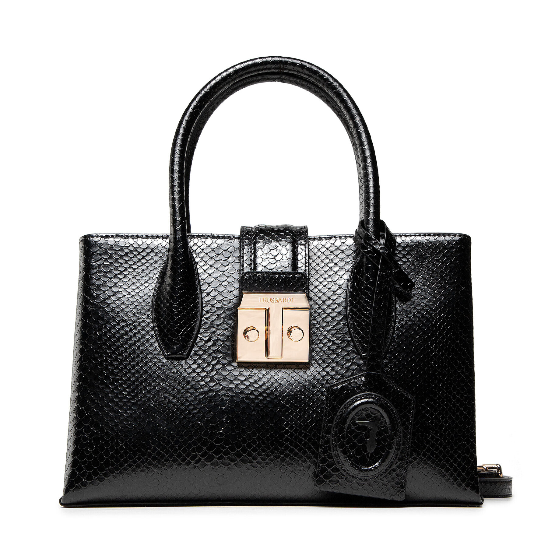 Trussardi Дамска чанта Tulip Tote Sm Python 75B01090 Черен - Pepit.bg