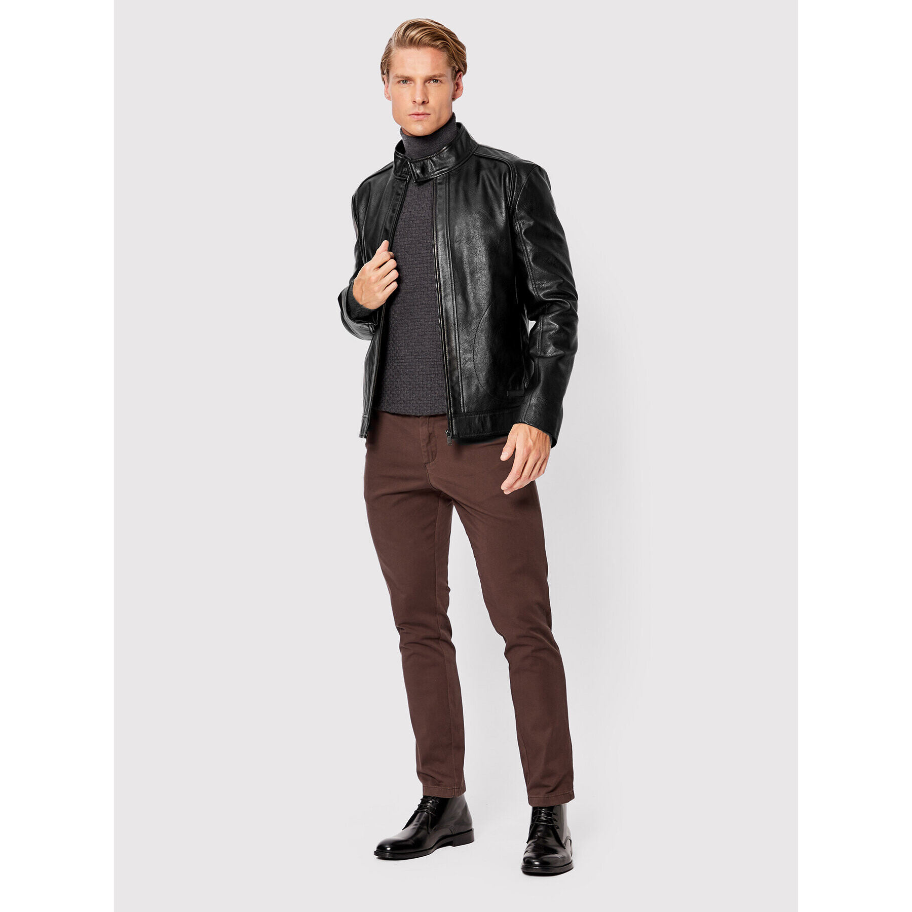 Trussardi Яке от имитация на кожа Biker 52S00760 Черен Regular Fit - Pepit.bg