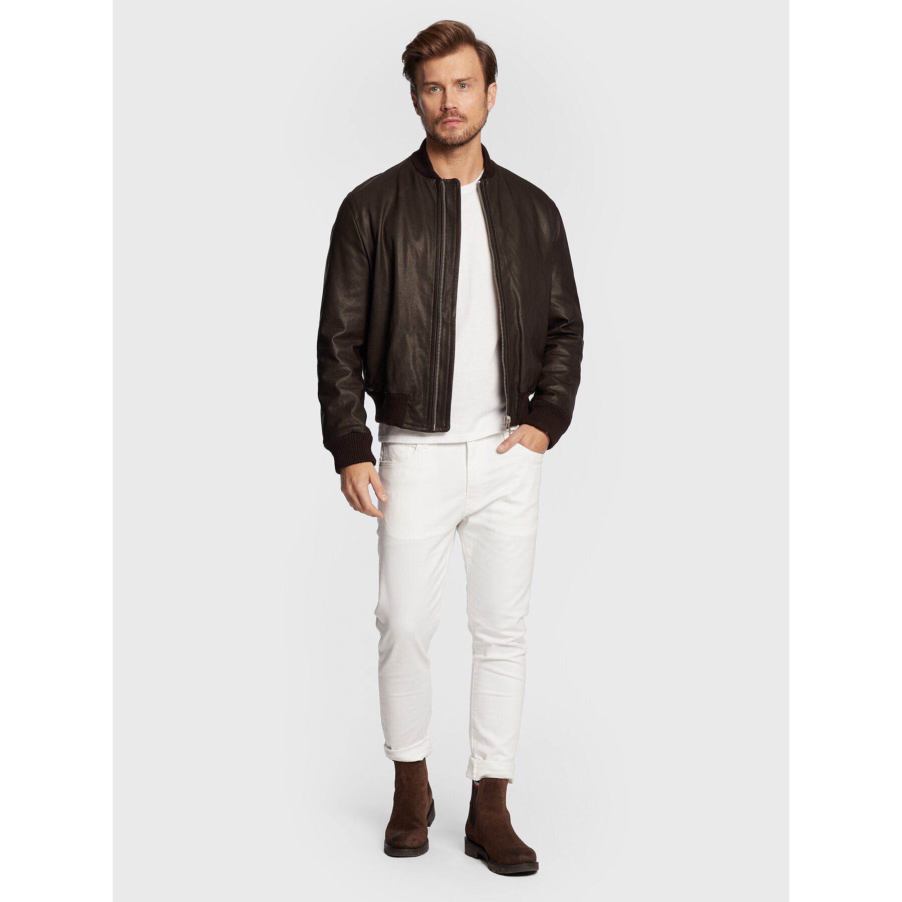 Trussardi Кожено яке 52S00756 Кафяв Regular Fit - Pepit.bg