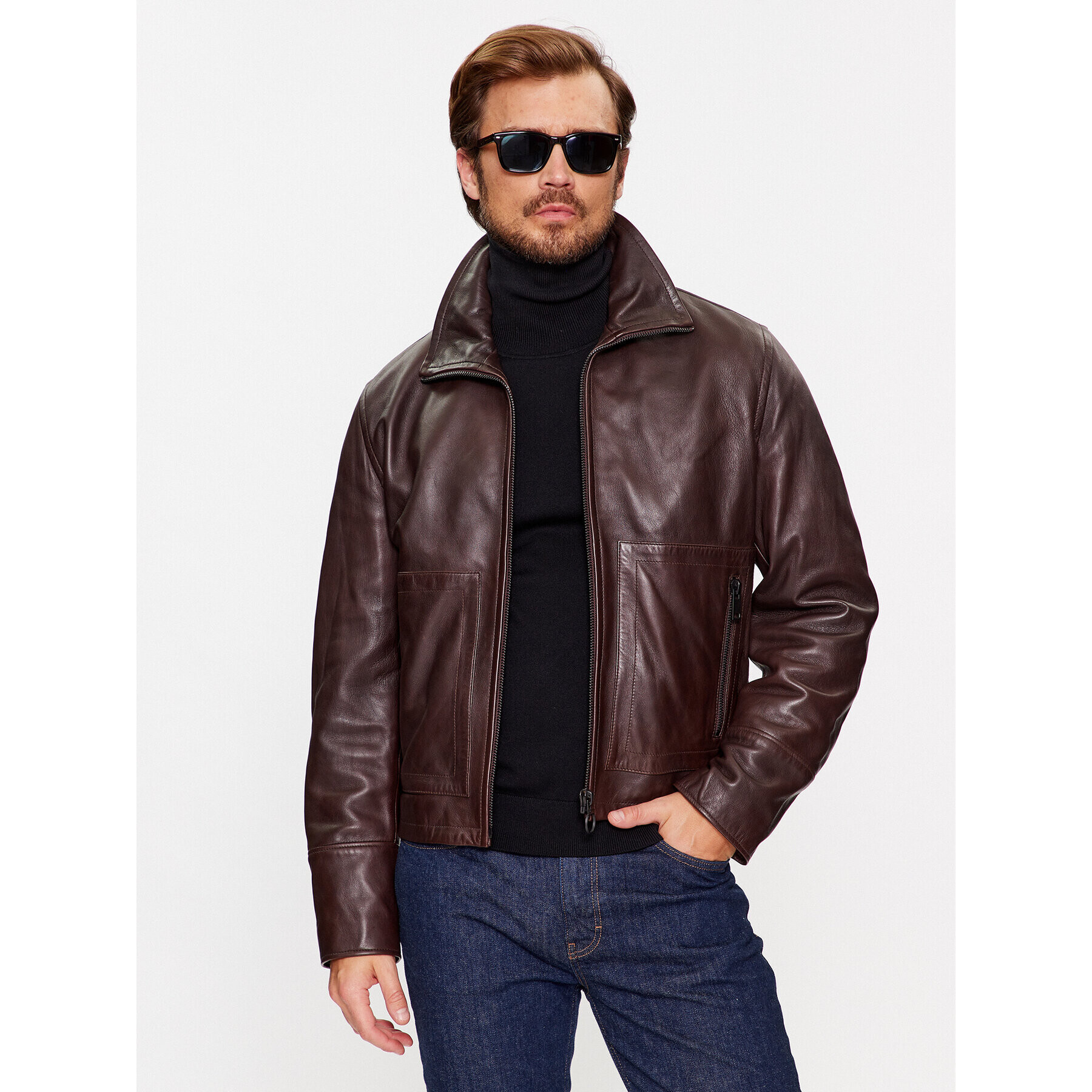 Trussardi Кожено яке 52S00933 Кафяв Regular Fit - Pepit.bg