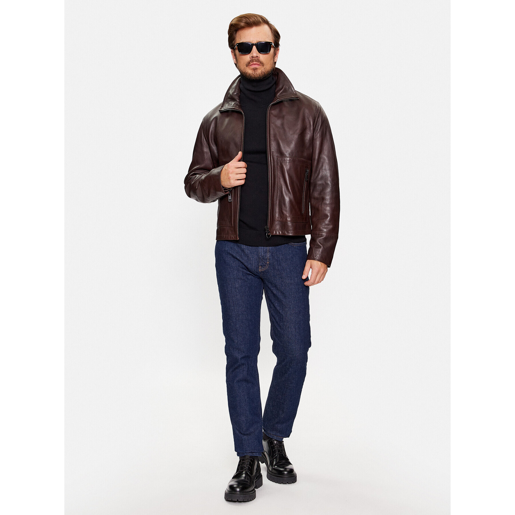 Trussardi Кожено яке 52S00933 Кафяв Regular Fit - Pepit.bg