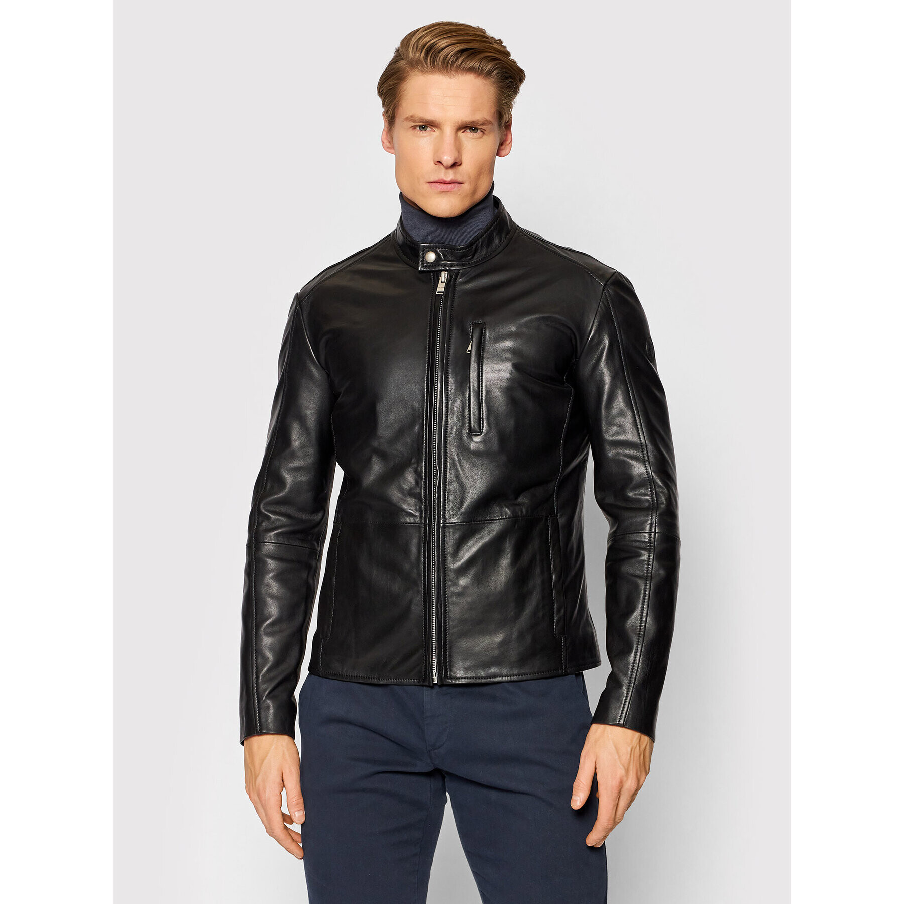 Trussardi Кожено яке Biker Soft Touch 52S00713 Черен Regular Fit - Pepit.bg