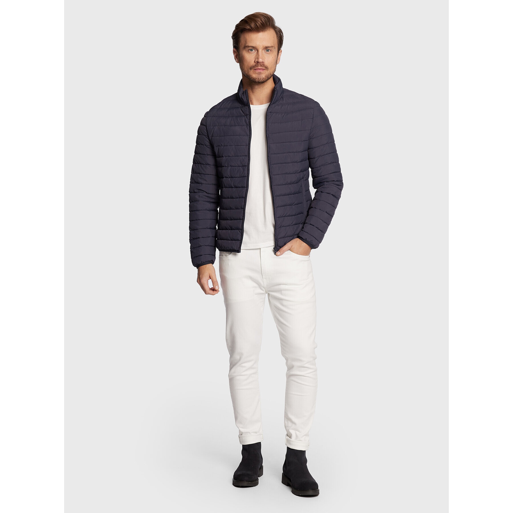 Trussardi Пухено яке Crinkle 52S00754 Тъмносин Regular Fit - Pepit.bg