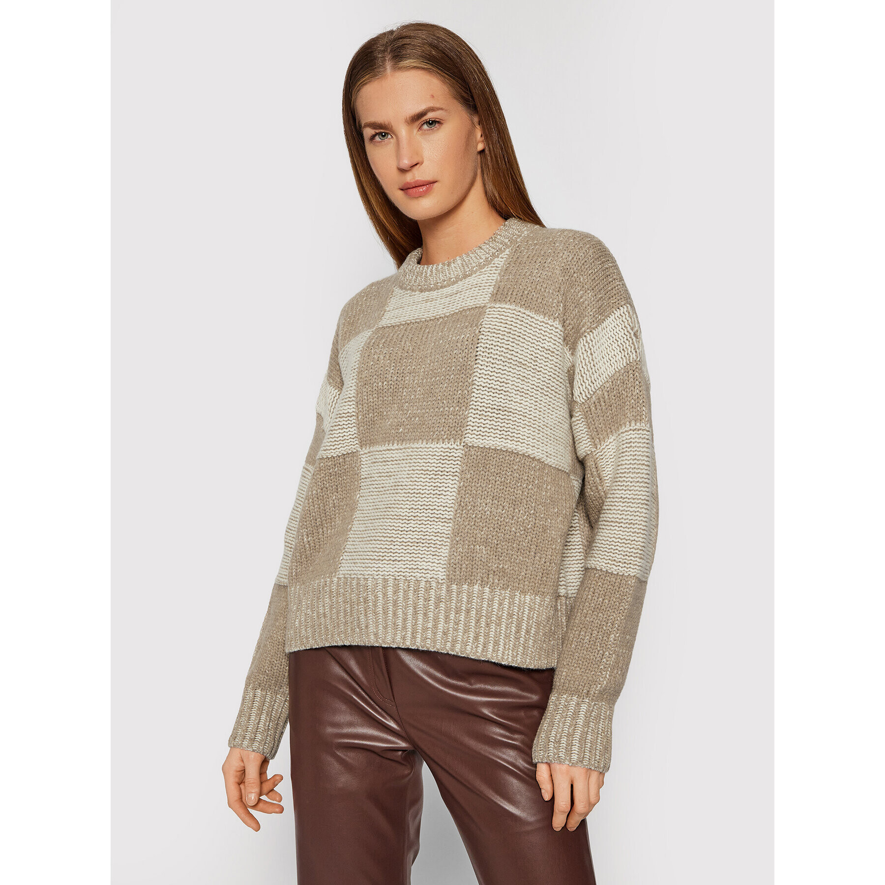 Trussardi Пуловер Chequerboard 56M00461 Бежов Relaxed Fit - Pepit.bg