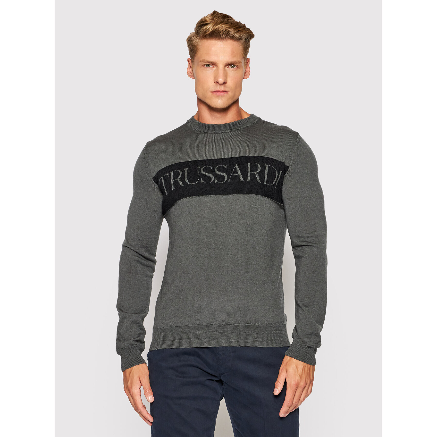Trussardi Пуловер Logo 52M00517 Сив Regular Fit - Pepit.bg