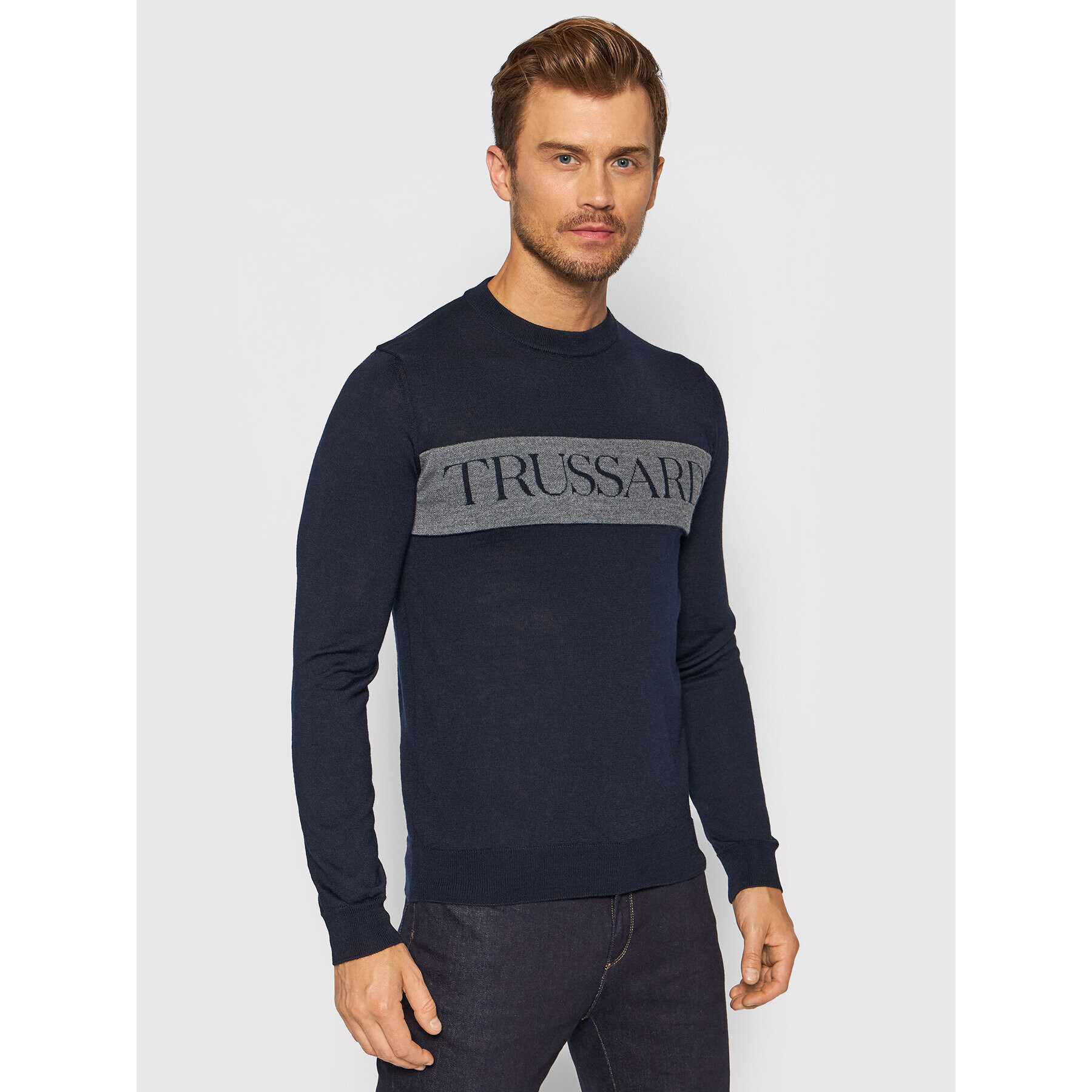 Trussardi Пуловер Logo 52M00517 Тъмносин Regular Fit - Pepit.bg