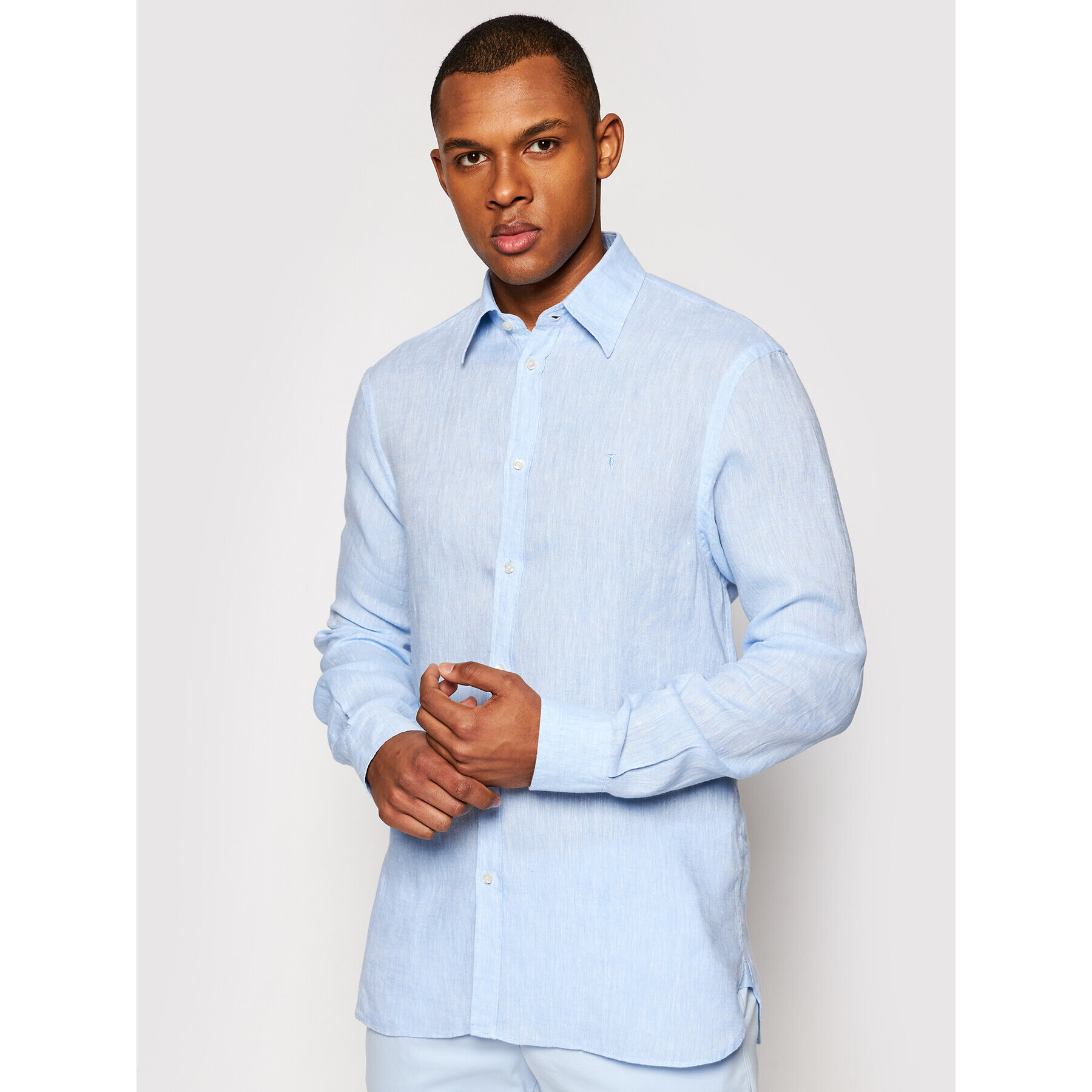 Trussardi Риза Yarn Dyed 52C00212 Син Close Fit - Pepit.bg