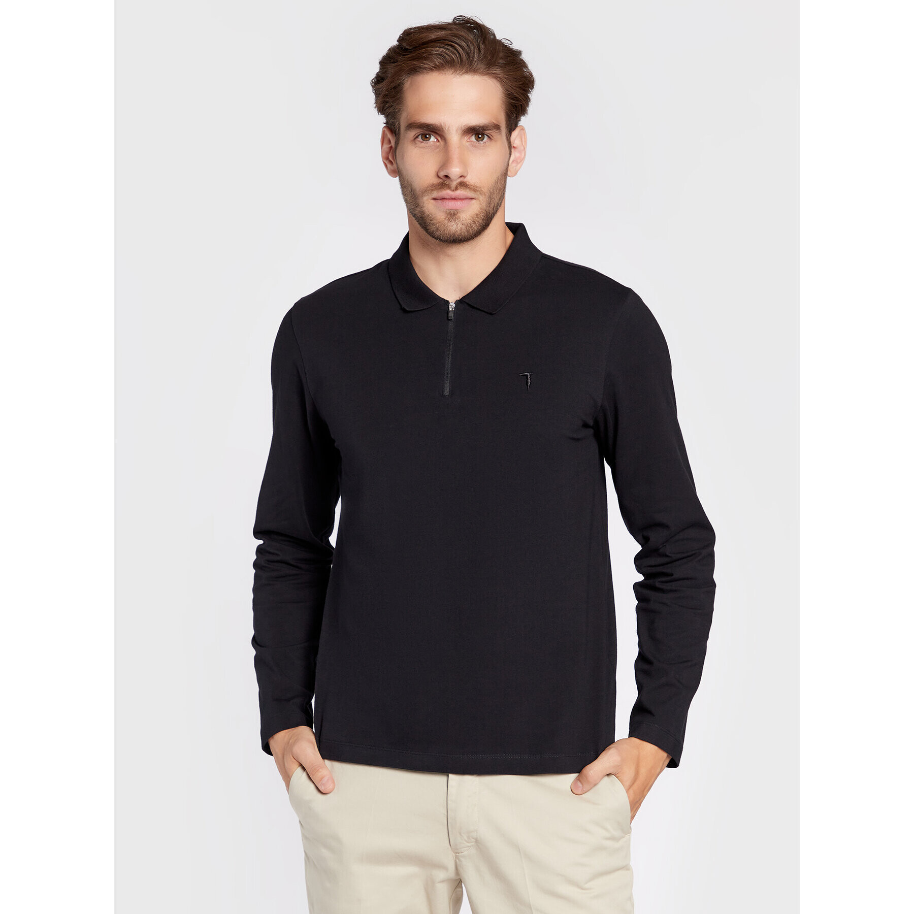 Trussardi Тениска с яка и копчета 52T00640 Черен Regular Fit - Pepit.bg