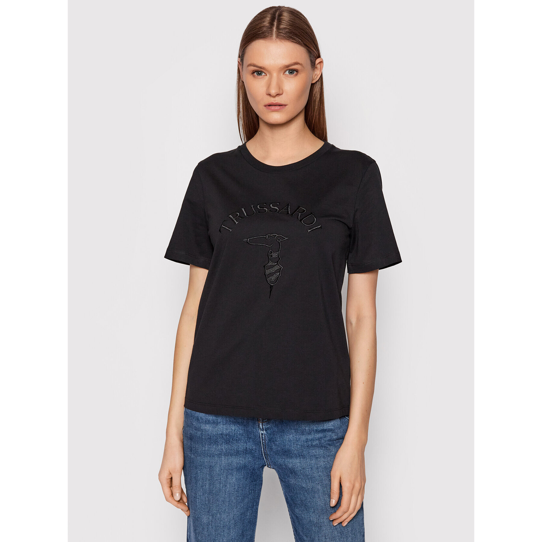 Trussardi Тишърт Embroidery Logo 56T00478 Черен Regular Fit - Pepit.bg