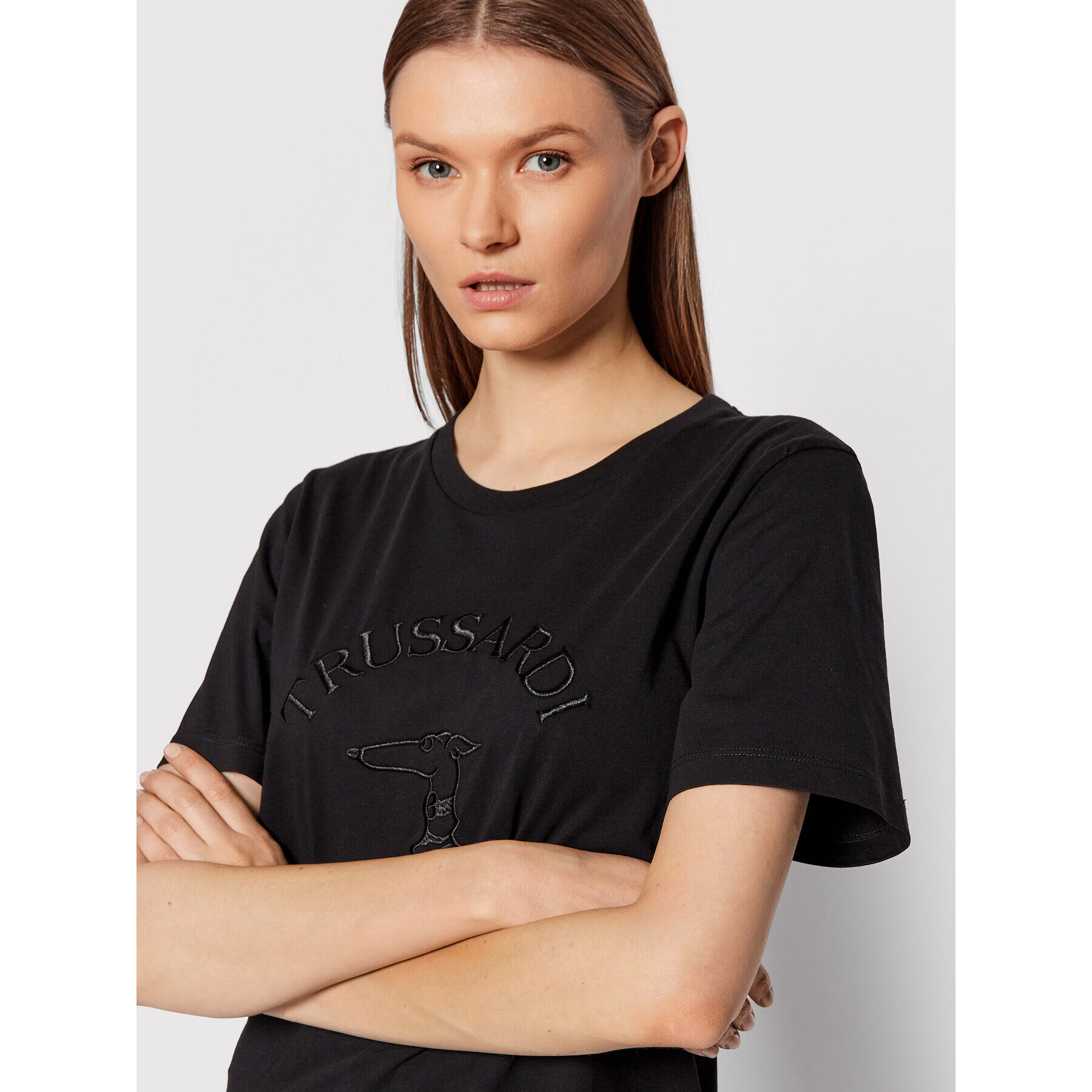 Trussardi Тишърт Embroidery Logo 56T00478 Черен Regular Fit - Pepit.bg