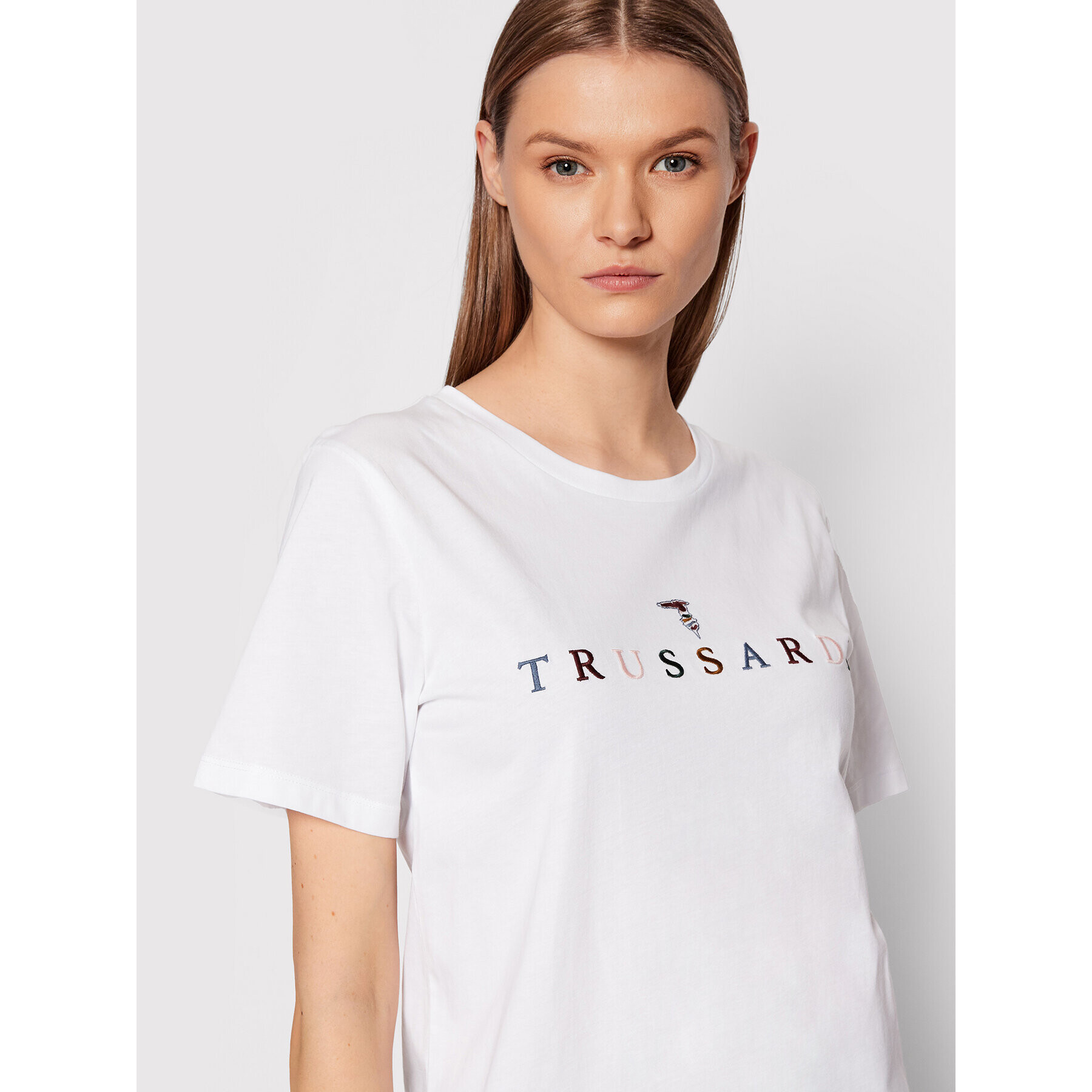 Trussardi Тишърт Embroidery Logo 56T00484 Бял Regular Fit - Pepit.bg