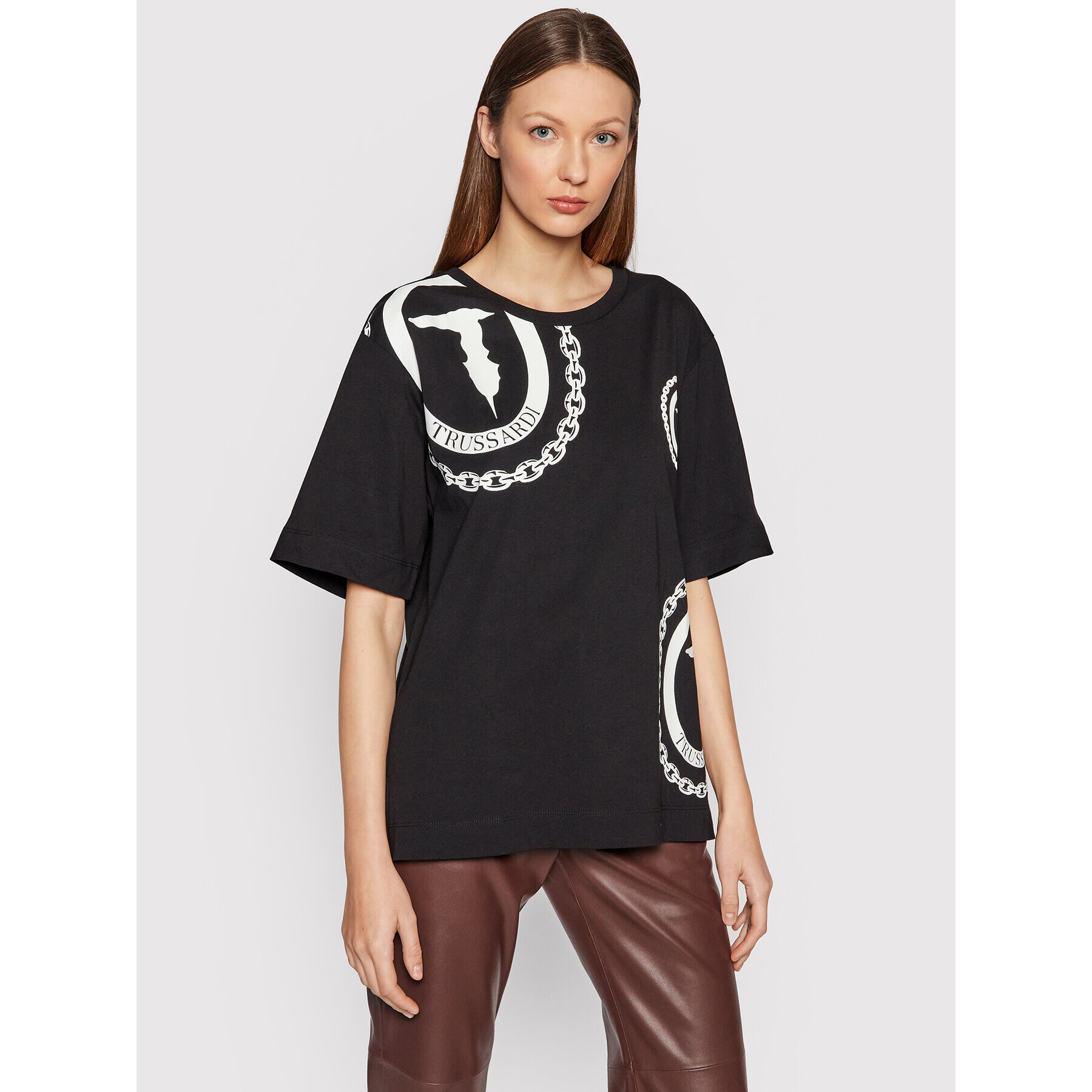 Trussardi Тишърт Logo Print 56T00413 Черен Oversize - Pepit.bg