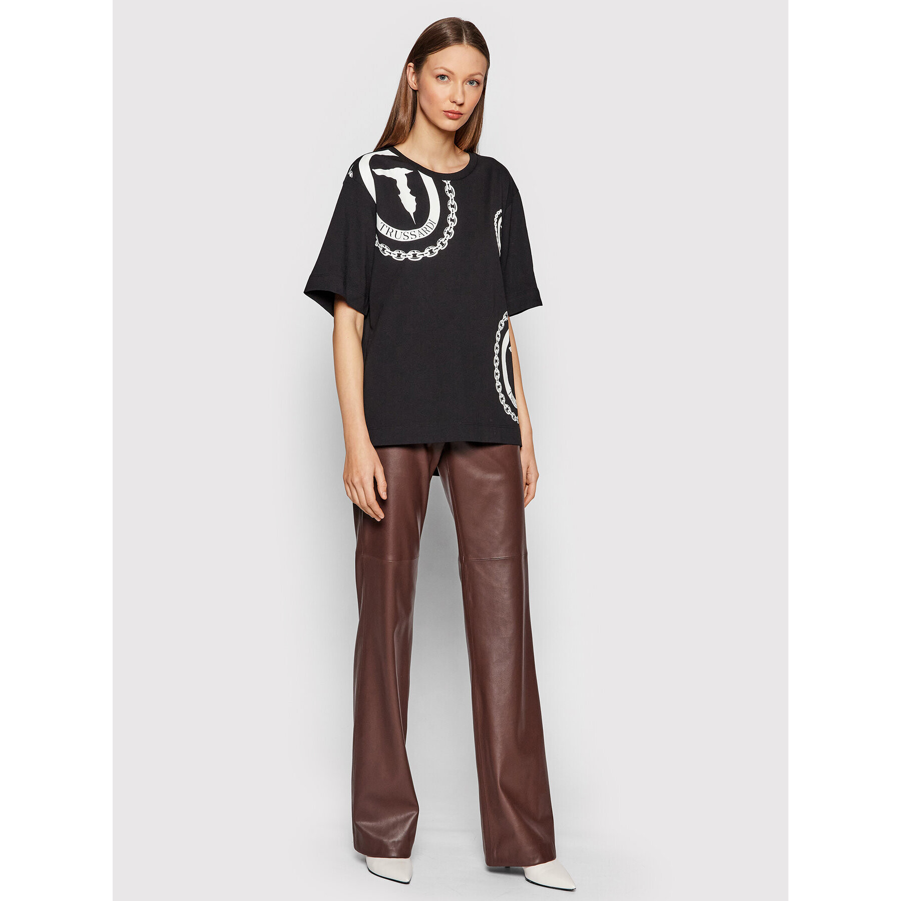 Trussardi Тишърт Logo Print 56T00413 Черен Oversize - Pepit.bg
