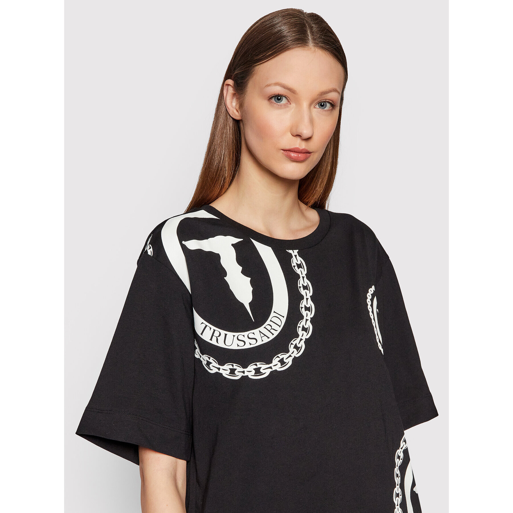 Trussardi Тишърт Logo Print 56T00413 Черен Oversize - Pepit.bg