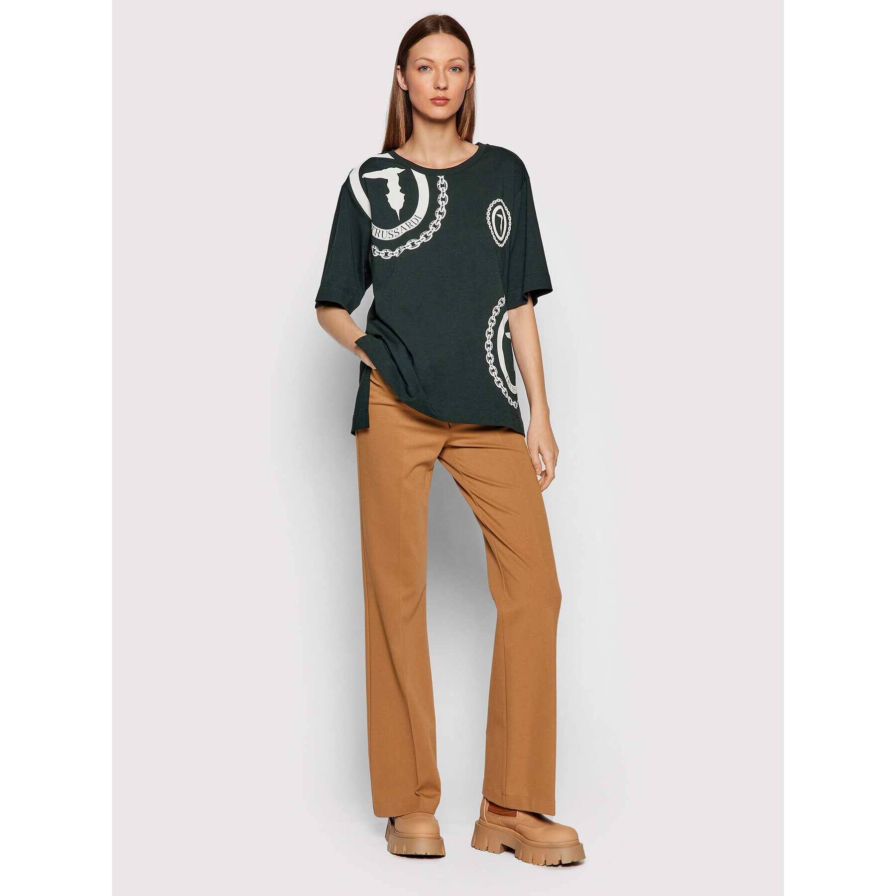 Trussardi Тишърт Logo Print 56T00413 Зелен Oversize - Pepit.bg